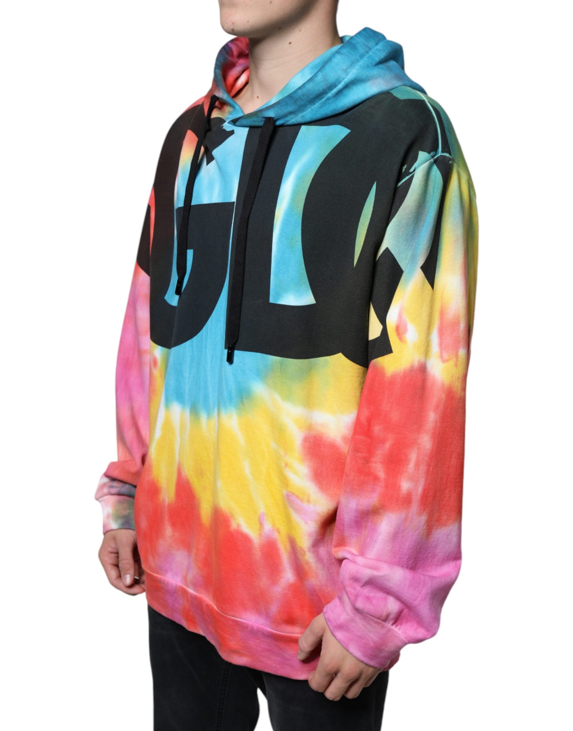 Mehrfarbiger Kapuzenpullover mit Batikmuster