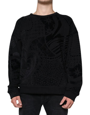 Schwarzer bedruckter Sweatshirt-Pullover mit Rundhalsausschnitt