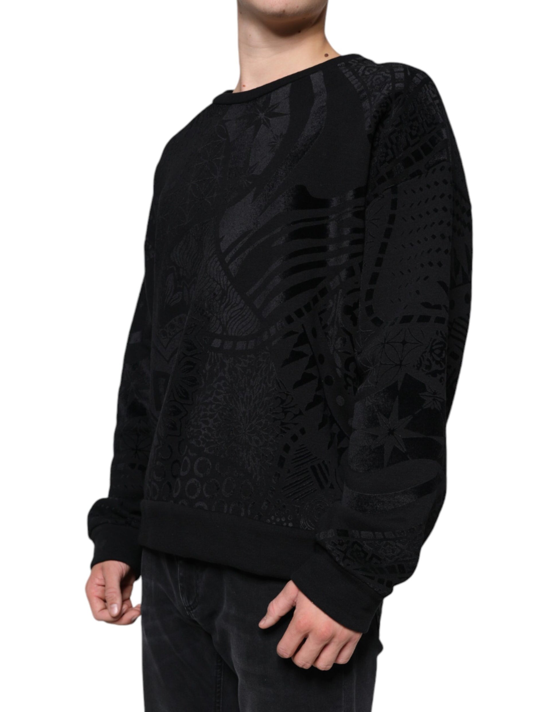Schwarzer bedruckter Sweatshirt-Pullover mit Rundhalsausschnitt