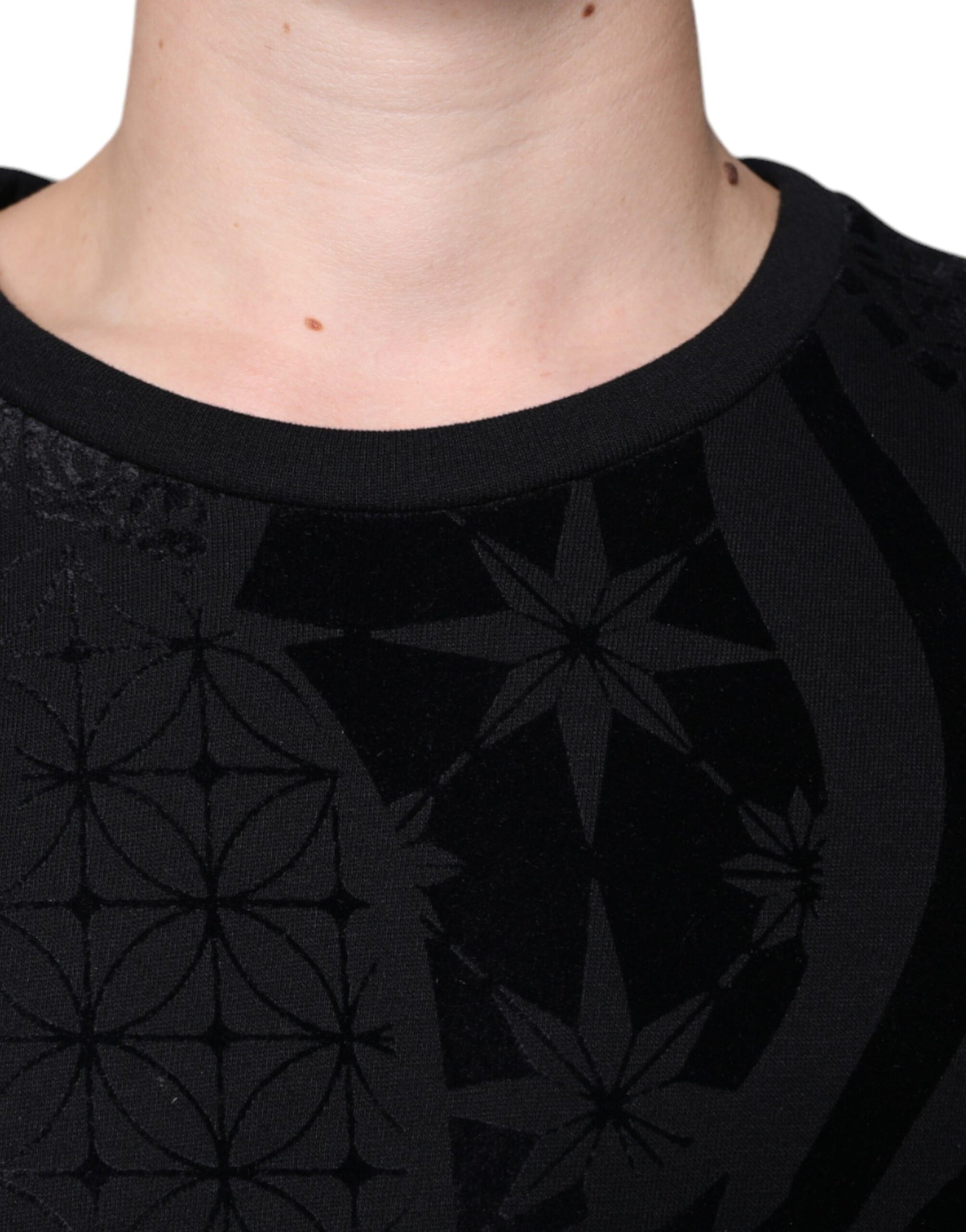 Schwarzer bedruckter Sweatshirt-Pullover mit Rundhalsausschnitt