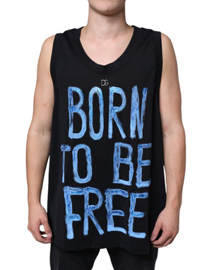 Schwarzes ärmelloses T-Shirt aus Baumwolle „Born To Be Free“