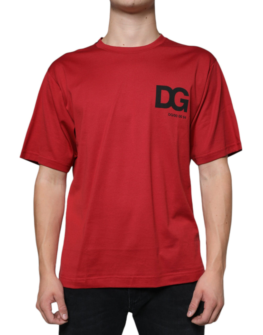 Rotes Baumwoll-T-Shirt mit Rundhalsausschnitt und DG-Logo-Print