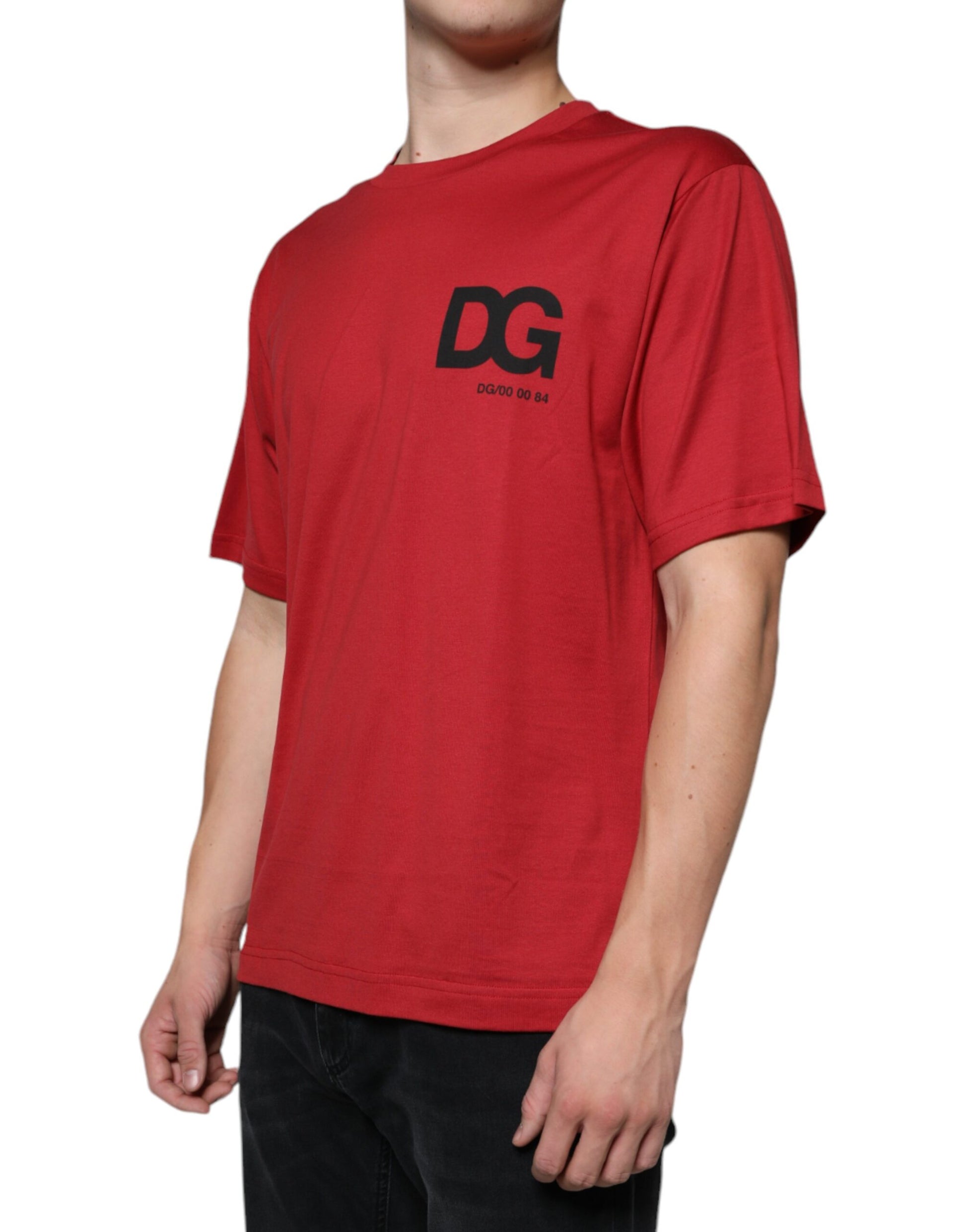Rotes Baumwoll-T-Shirt mit Rundhalsausschnitt und DG-Logo-Print