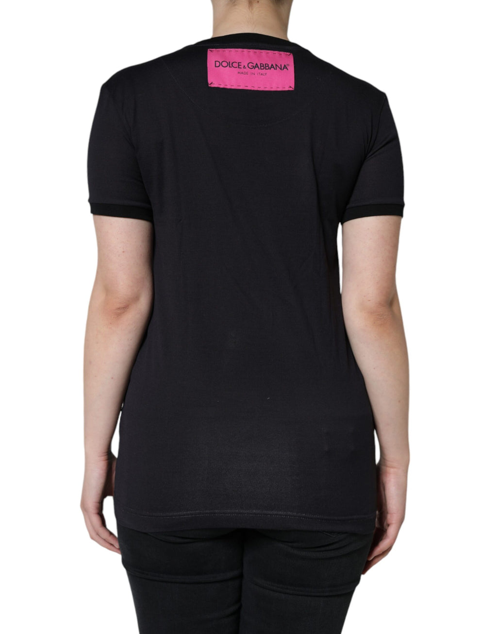 Schwarzes Rundhals-T-Shirt aus Baumwolle mit Logo-Print