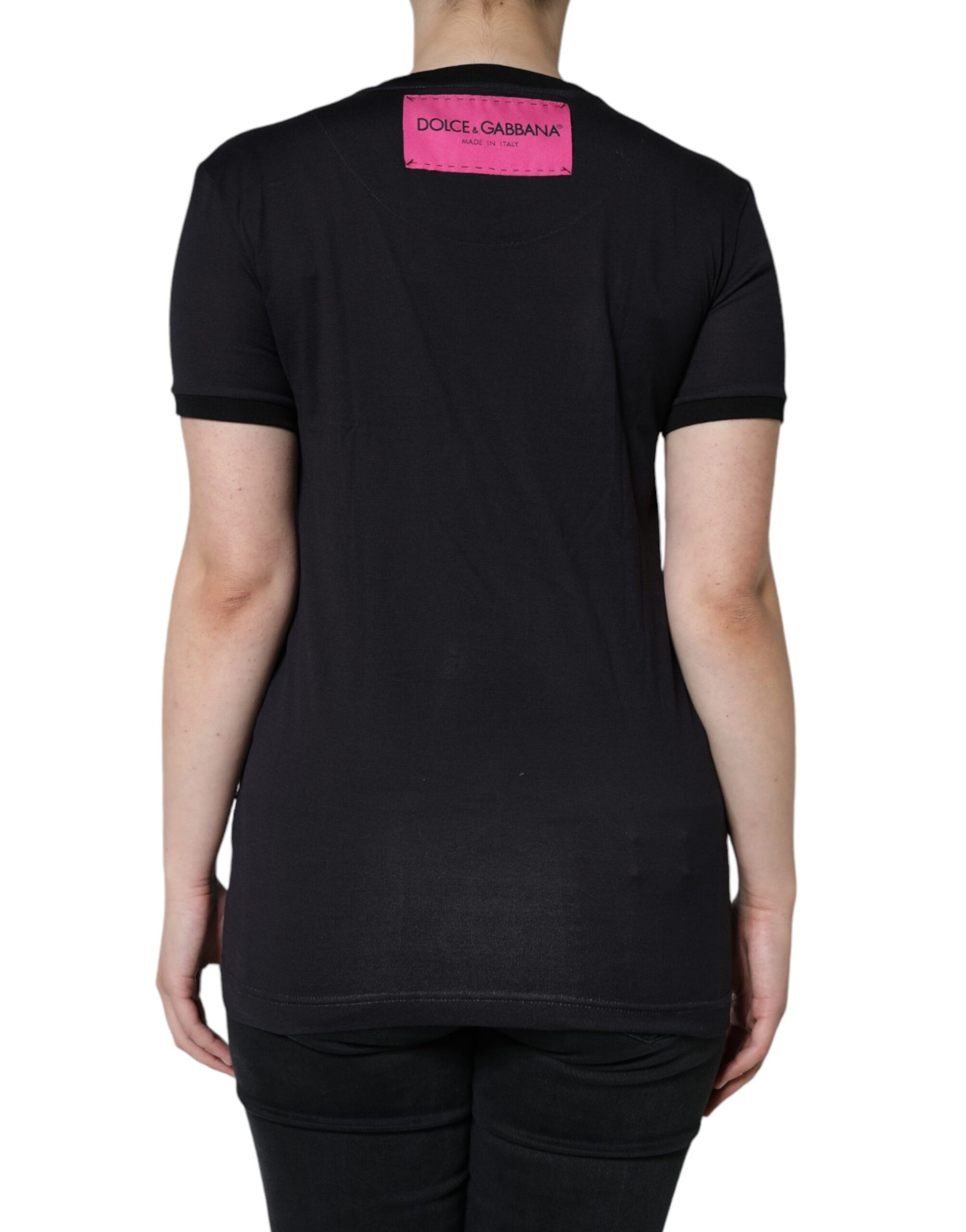 Schwarzes Rundhals-T-Shirt aus Baumwolle mit Logo-Print