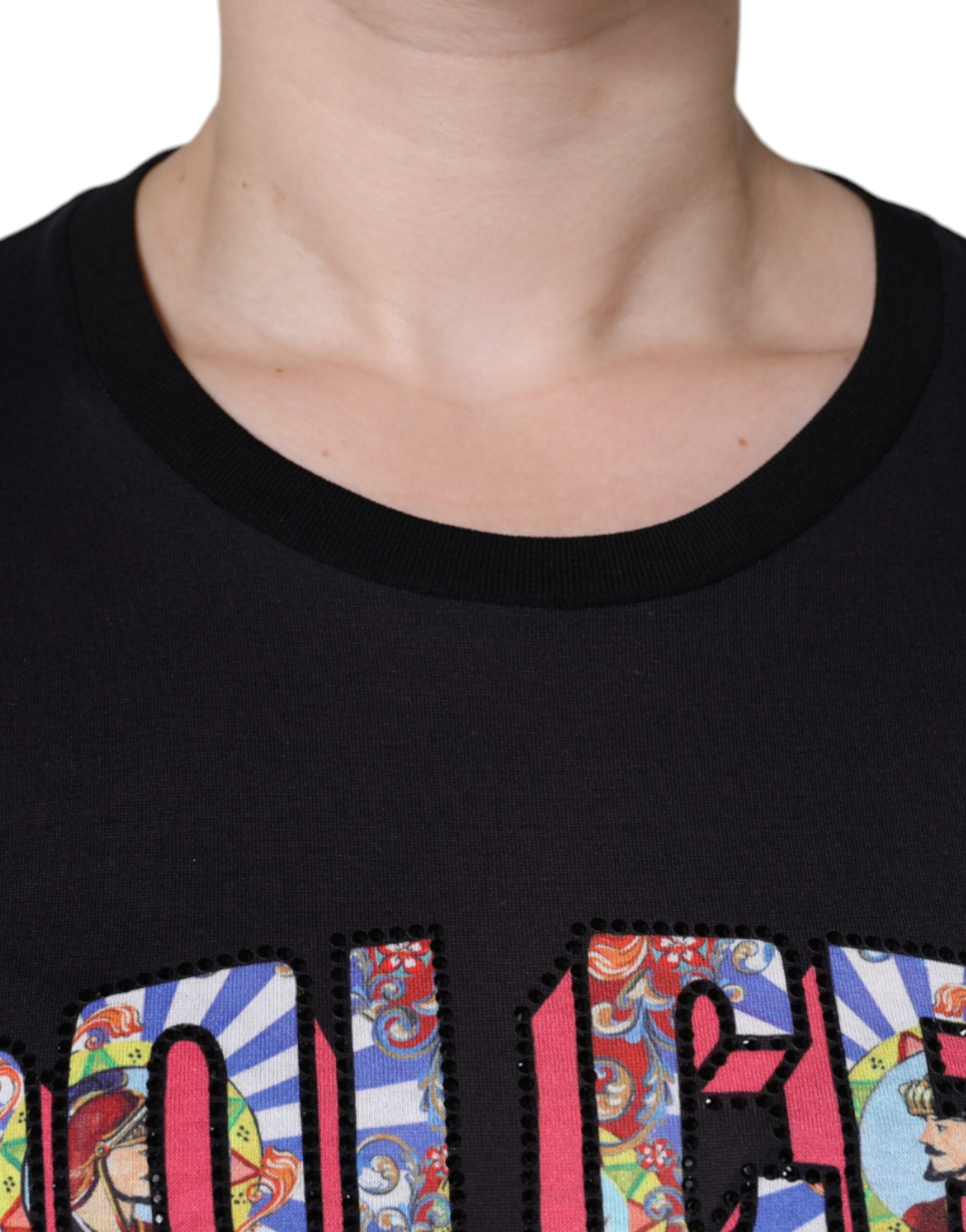 Schwarzes Rundhals-T-Shirt aus Baumwolle mit Logo-Print