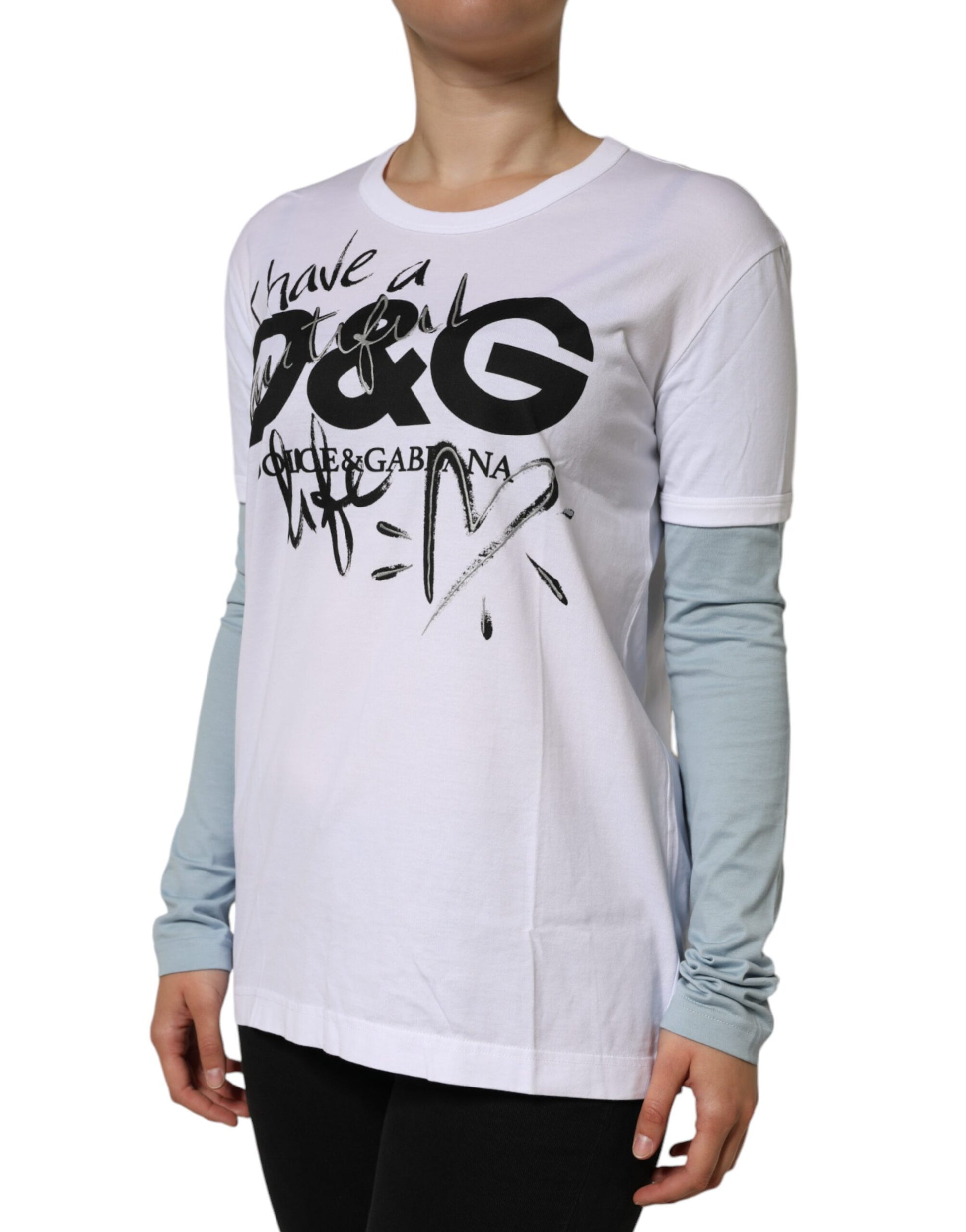 Weißes Rundhals-T-Shirt aus Baumwolle mit Logo-Print