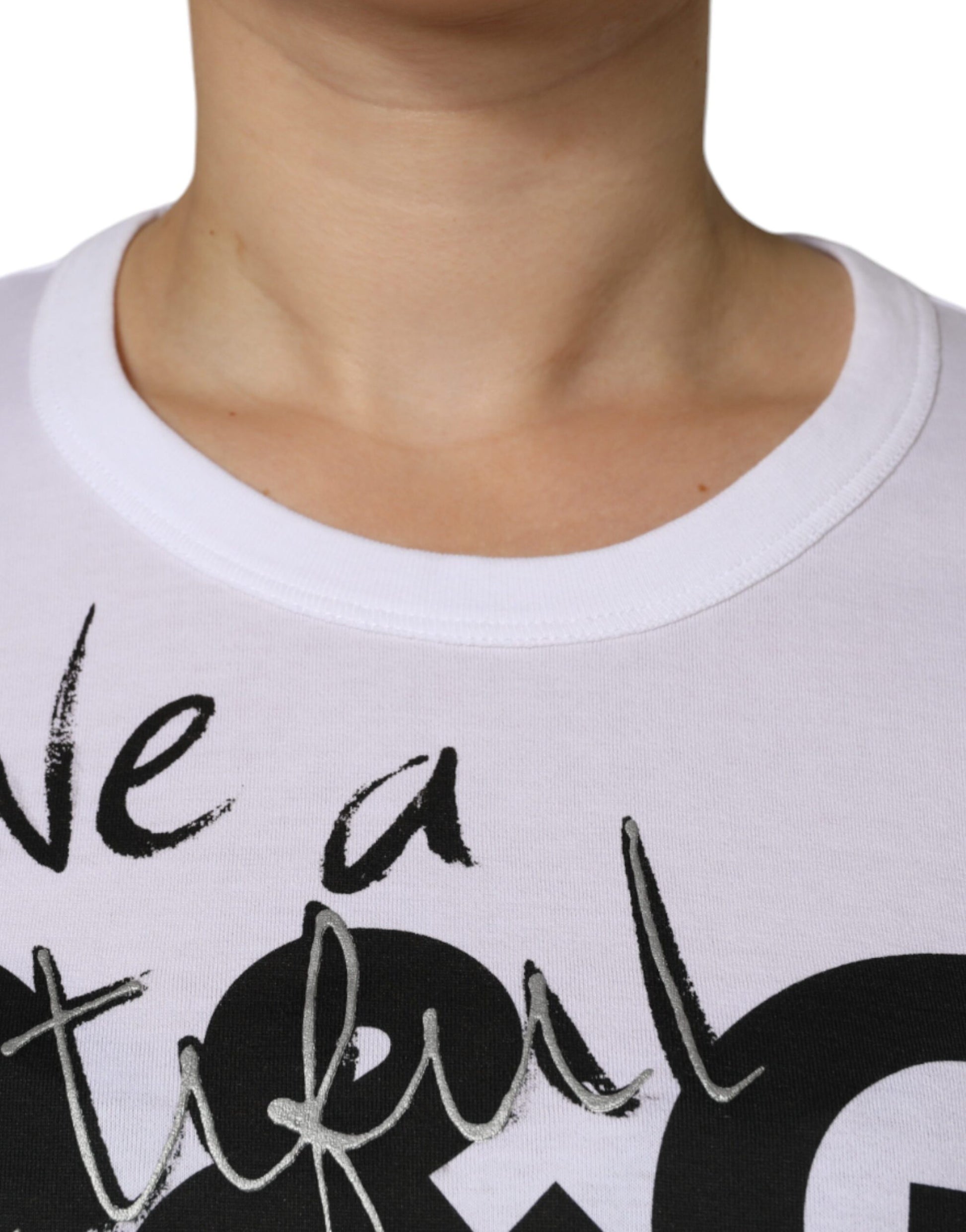 Weißes Rundhals-T-Shirt aus Baumwolle mit Logo-Print
