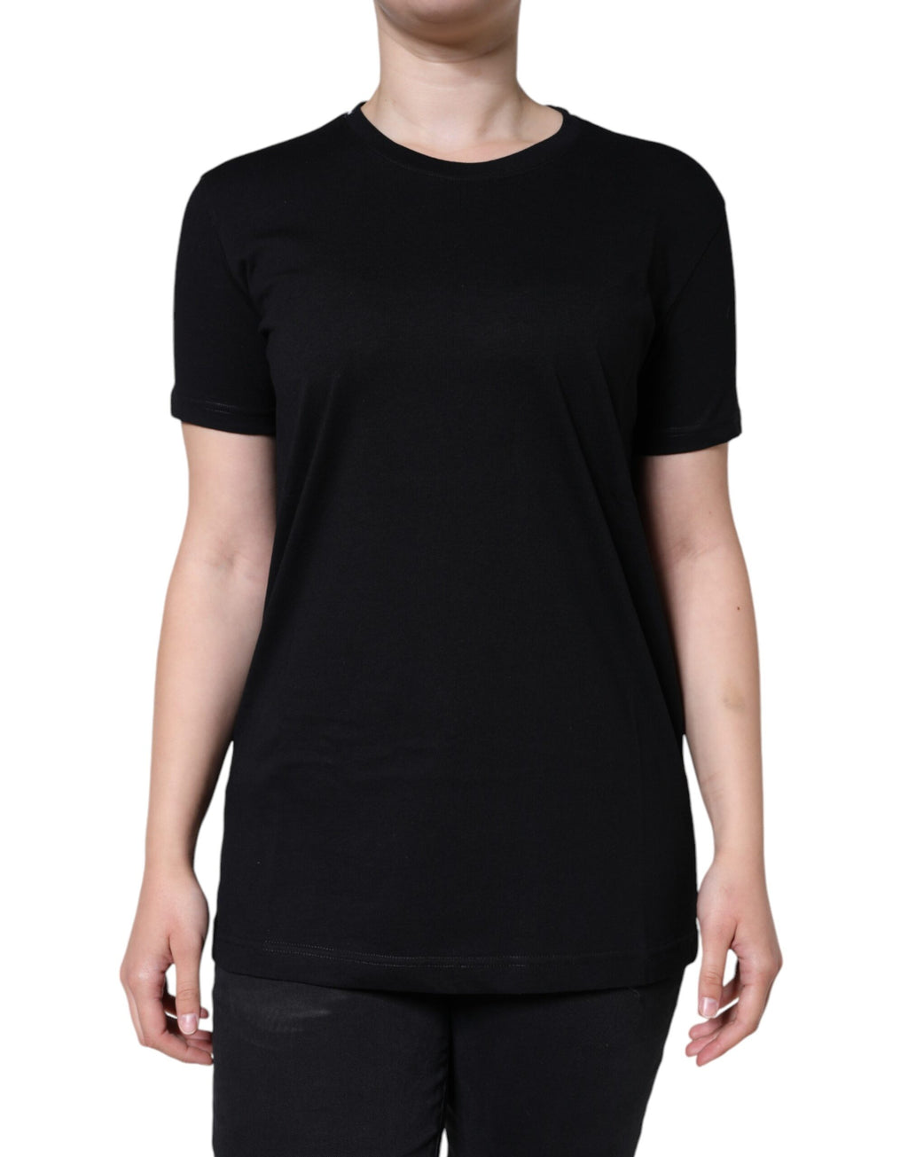 Schwarzes Kurzarm-T-Shirt aus Baumwolle mit Rundhalsausschnitt