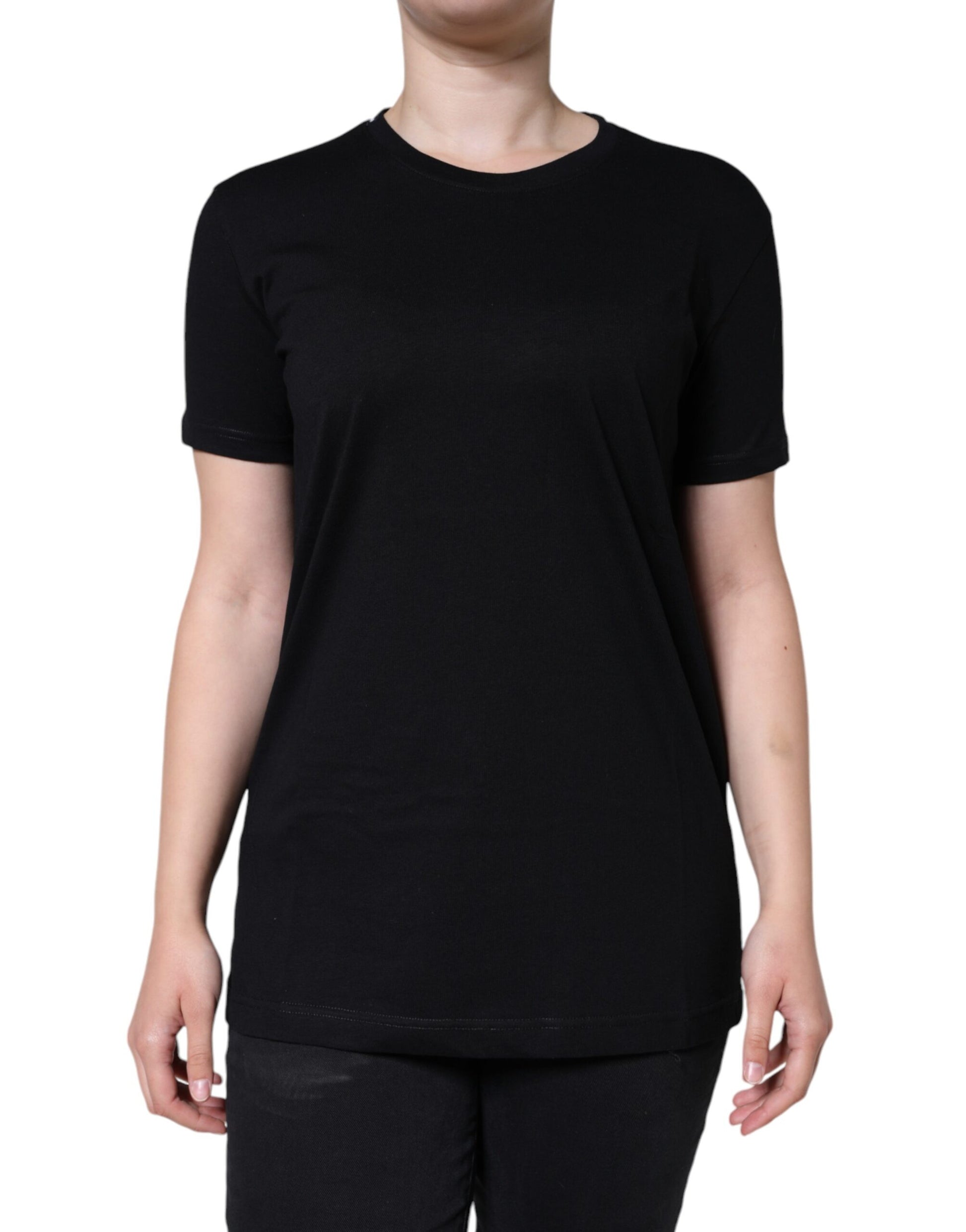 Schwarzes Kurzarm-T-Shirt aus Baumwolle mit Rundhalsausschnitt