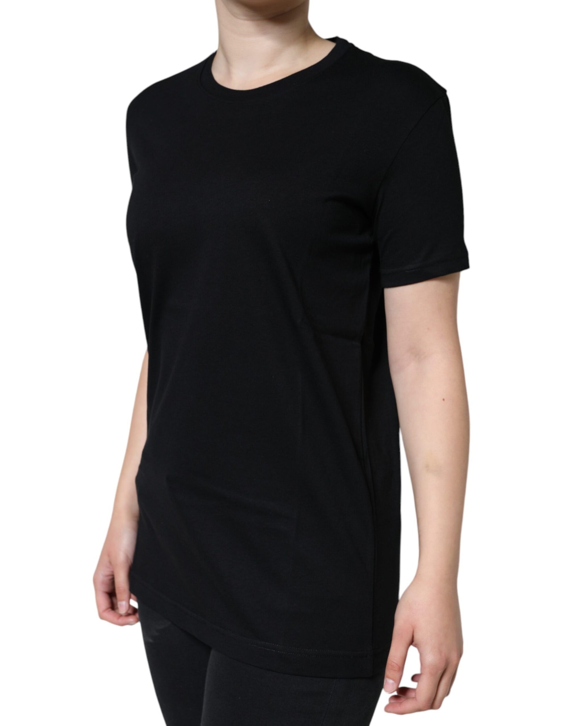 Schwarzes Kurzarm-T-Shirt aus Baumwolle mit Rundhalsausschnitt