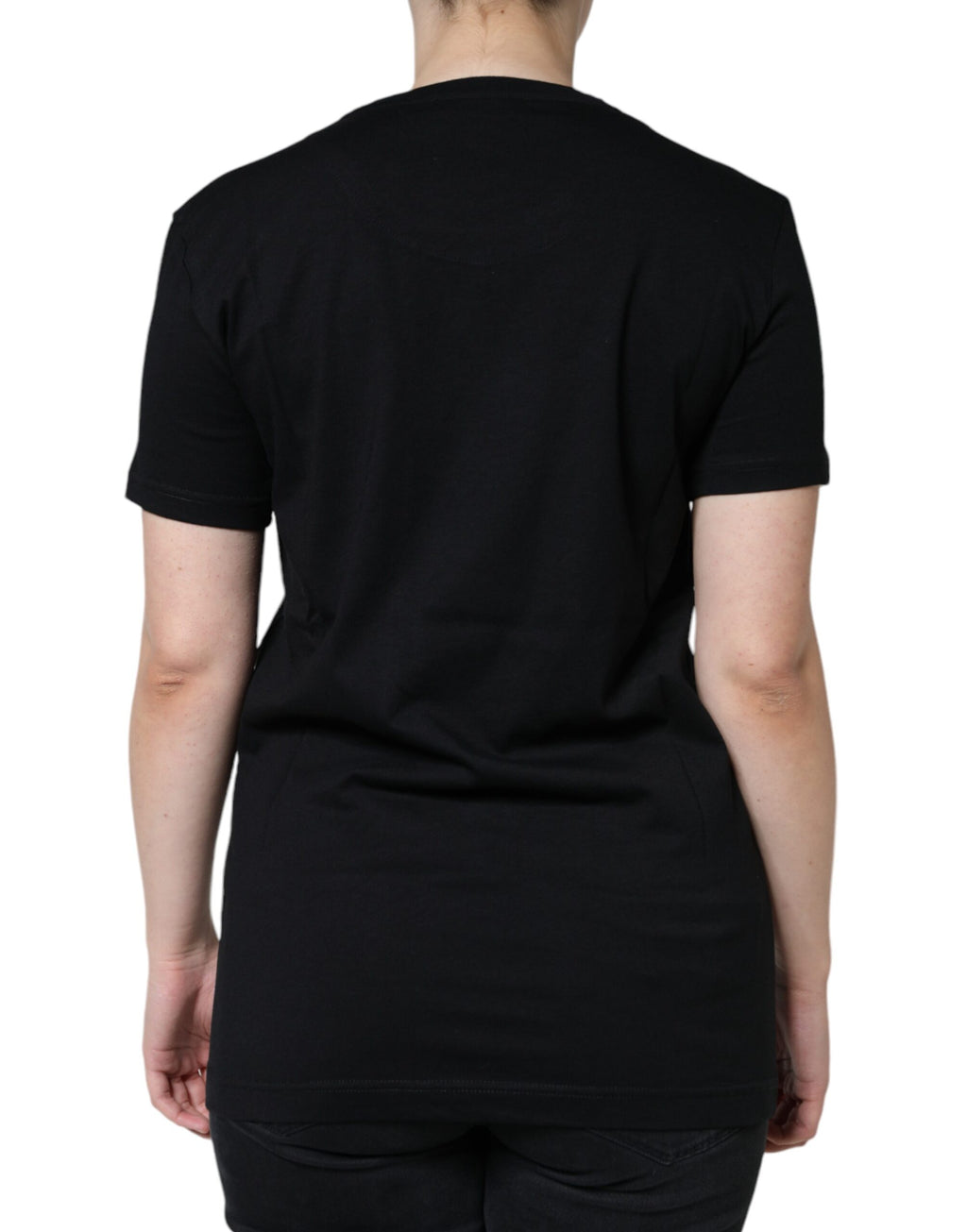 Schwarzes Kurzarm-T-Shirt aus Baumwolle mit Rundhalsausschnitt
