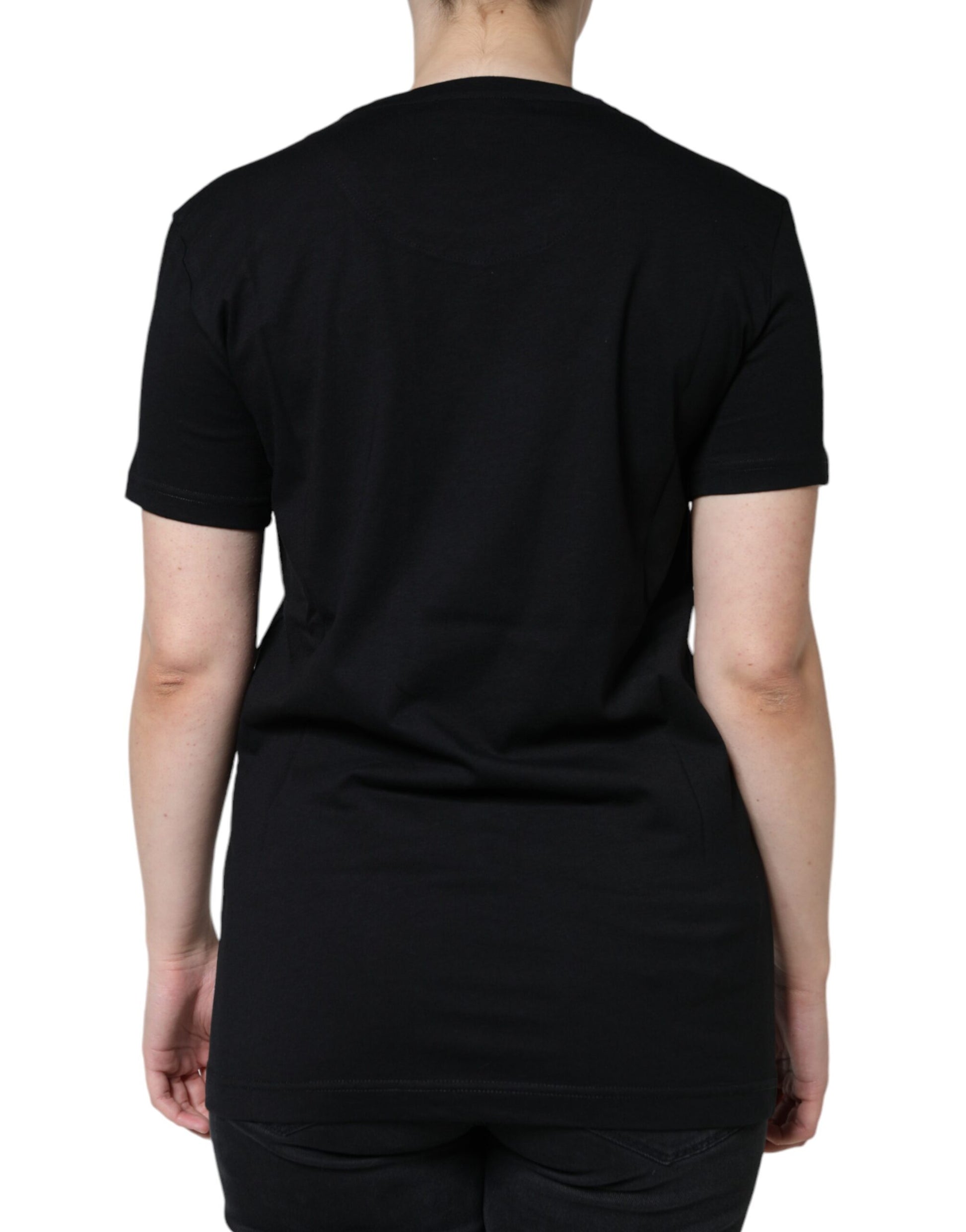 Schwarzes Kurzarm-T-Shirt aus Baumwolle mit Rundhalsausschnitt