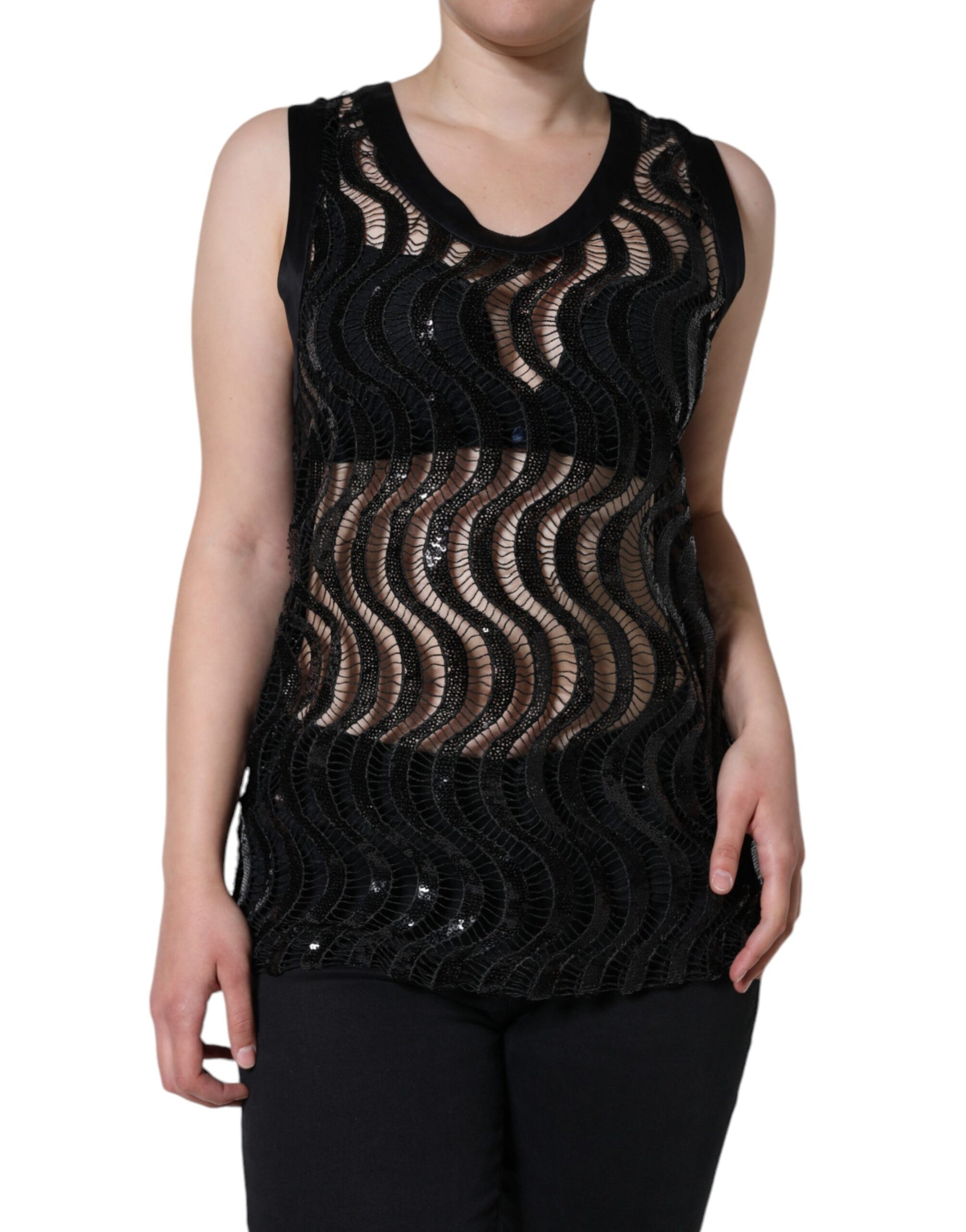 Schwarzes ärmelloses Tank-Bluse-Top mit Pailletten
