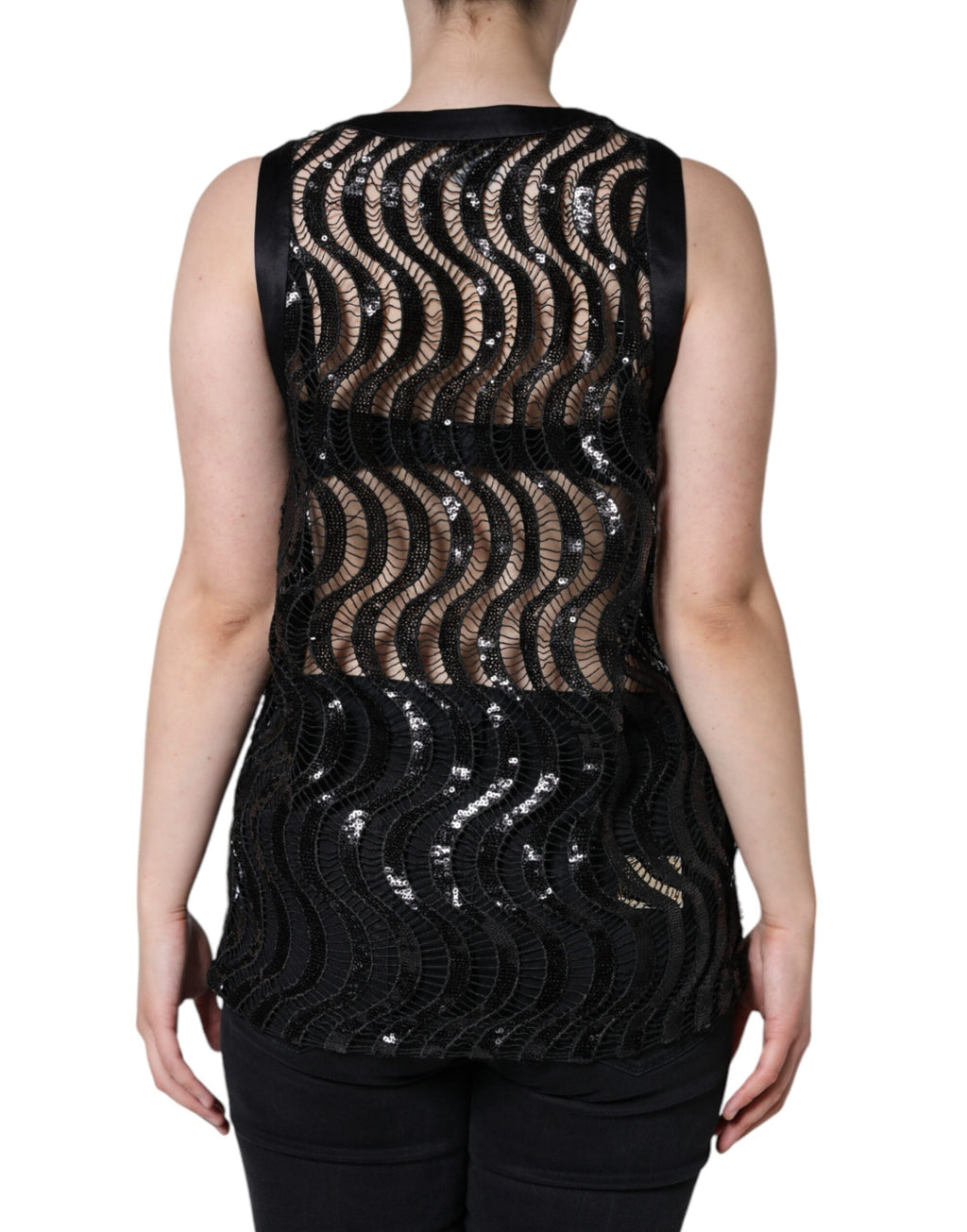 Schwarzes ärmelloses Tank-Bluse-Top mit Pailletten