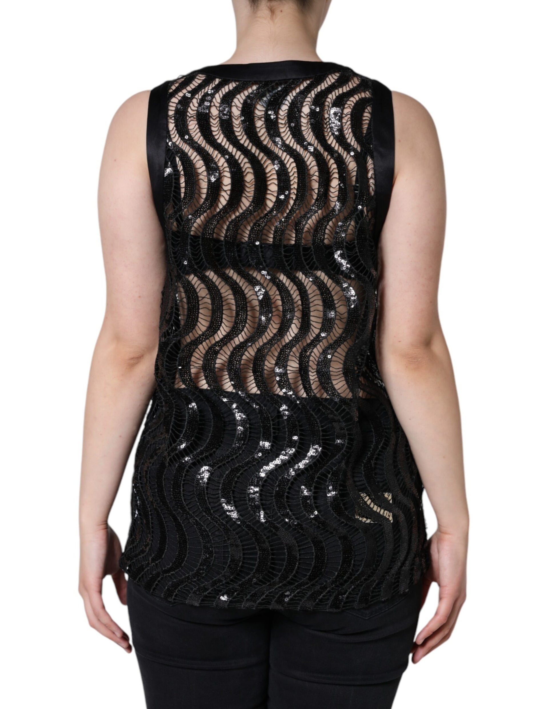 Schwarzes ärmelloses Tank-Bluse-Top mit Pailletten