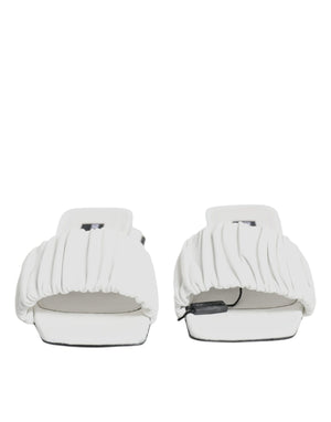 Weiße Leder-Slides Flats Sandalen Schuhe