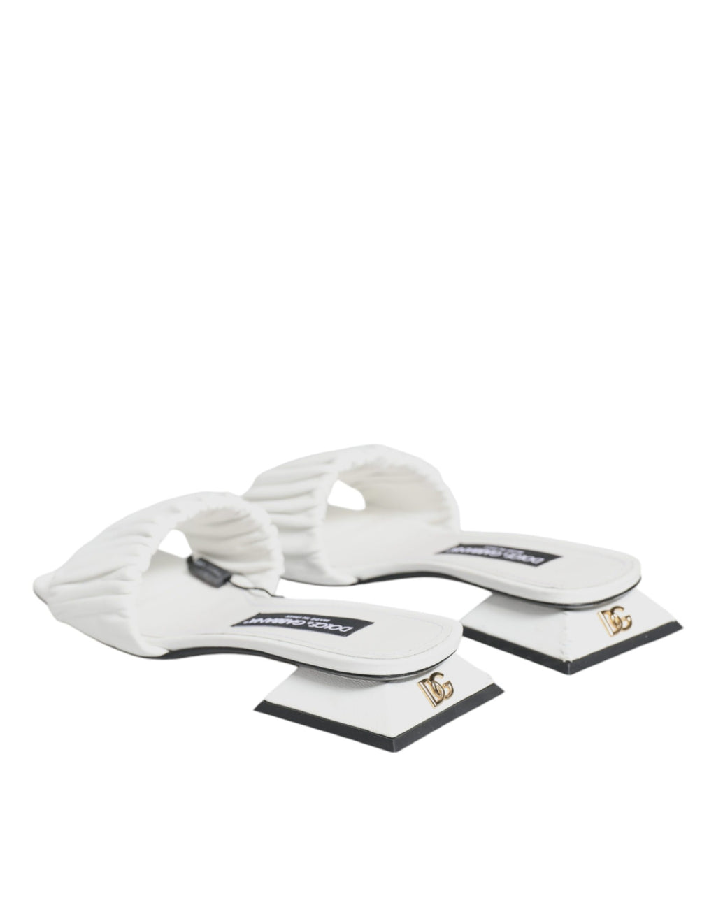 Weiße Leder-Slides Flats Sandalen Schuhe