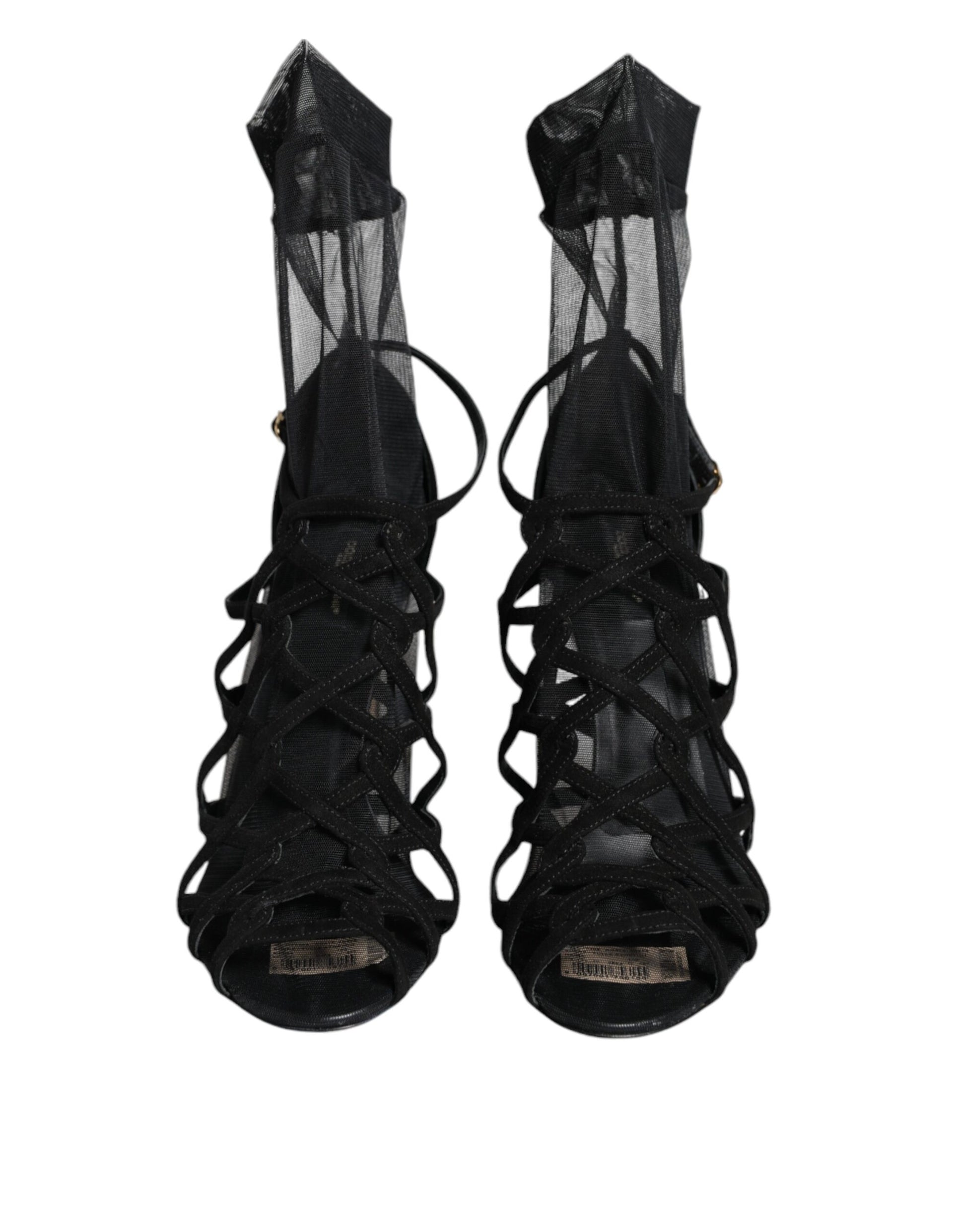 Schwarze Tüll Stretch Heels Sandalen Schuhe