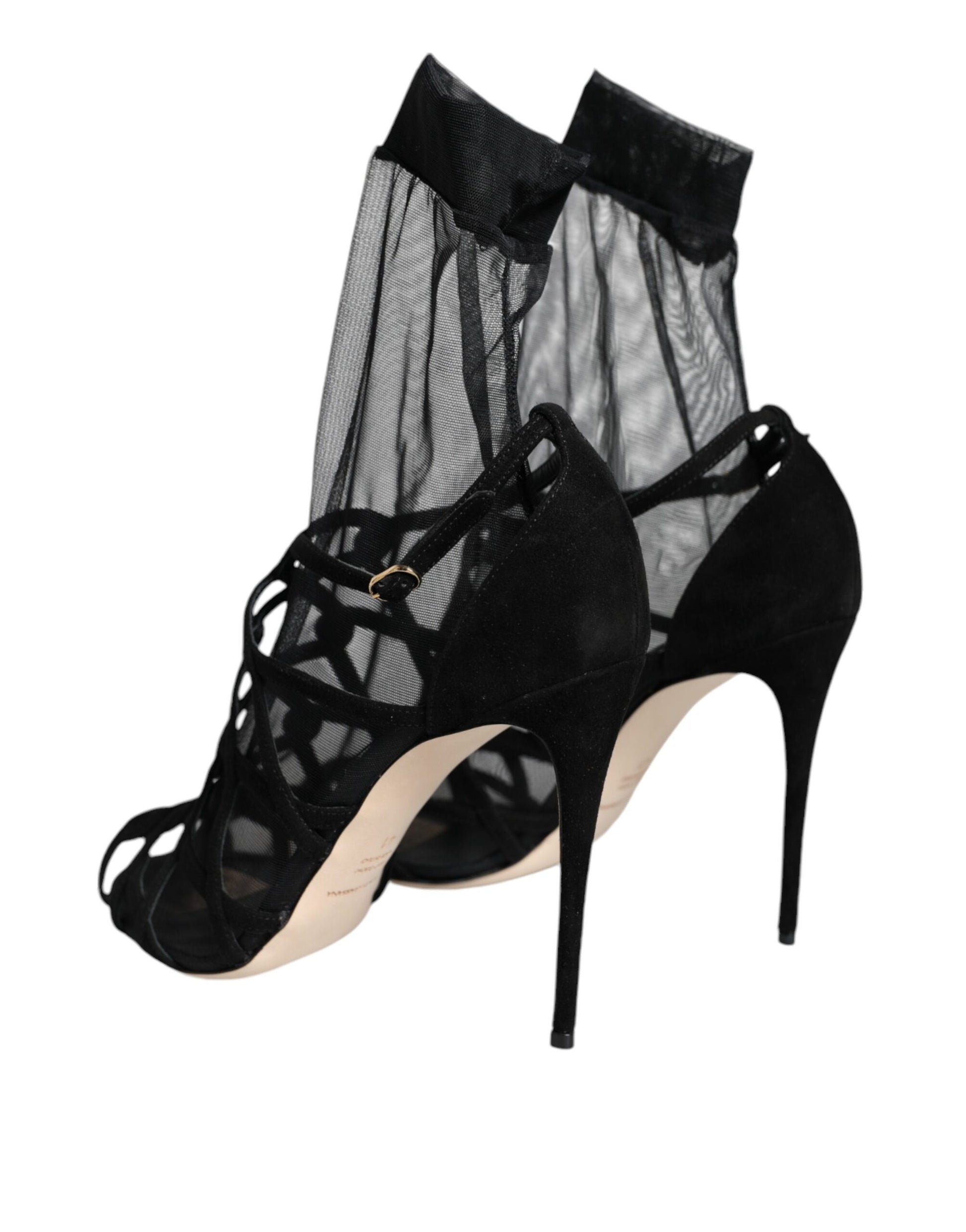 Schwarze Tüll Stretch Heels Sandalen Schuhe