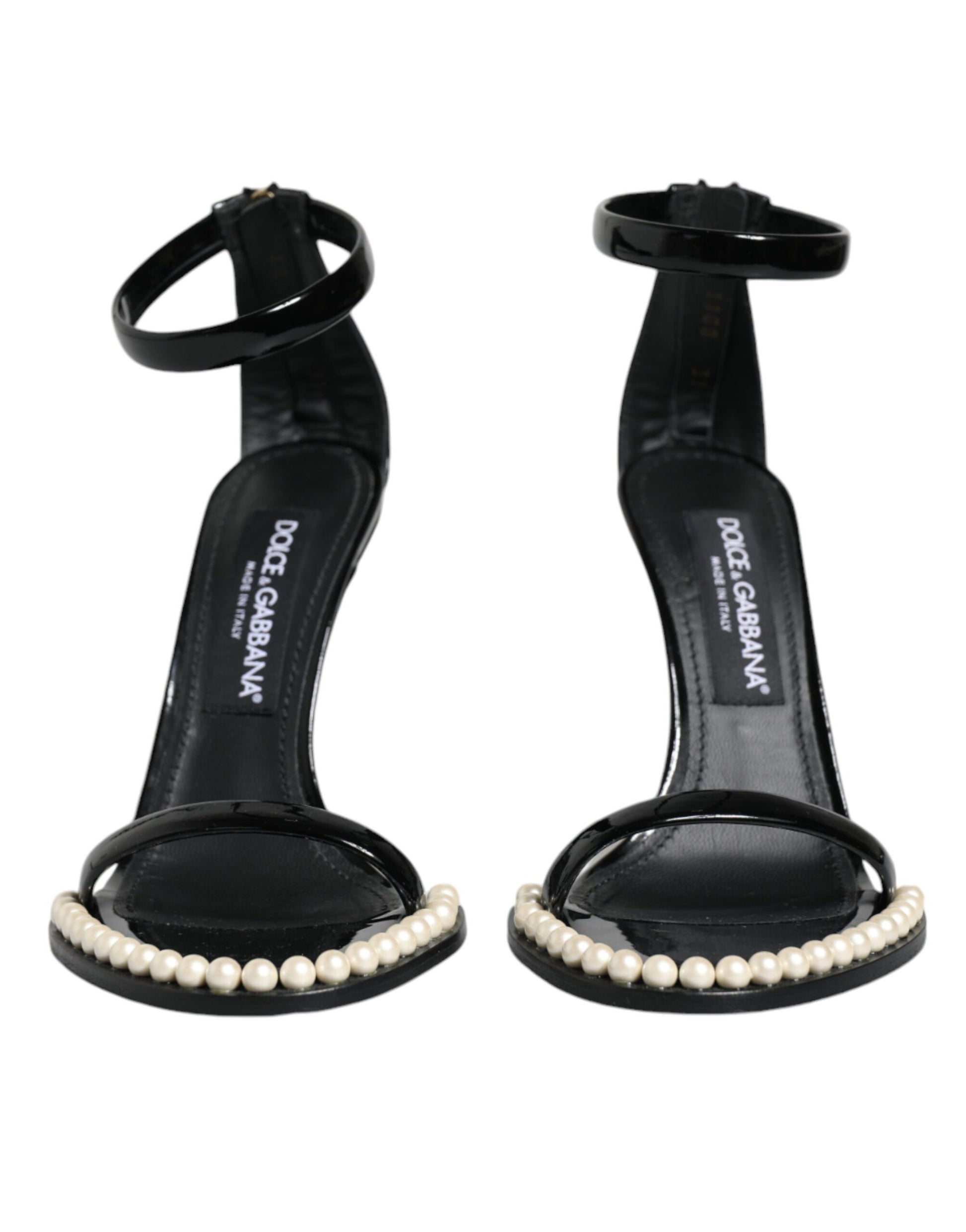 Schwarze Keira Leder Kunstperlen Sandalen Heels Schuhe