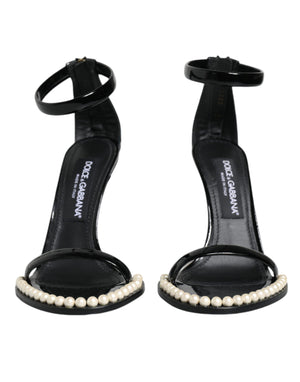 Schwarze Keira Leder Kunstperlen Sandalen Heels Schuhe