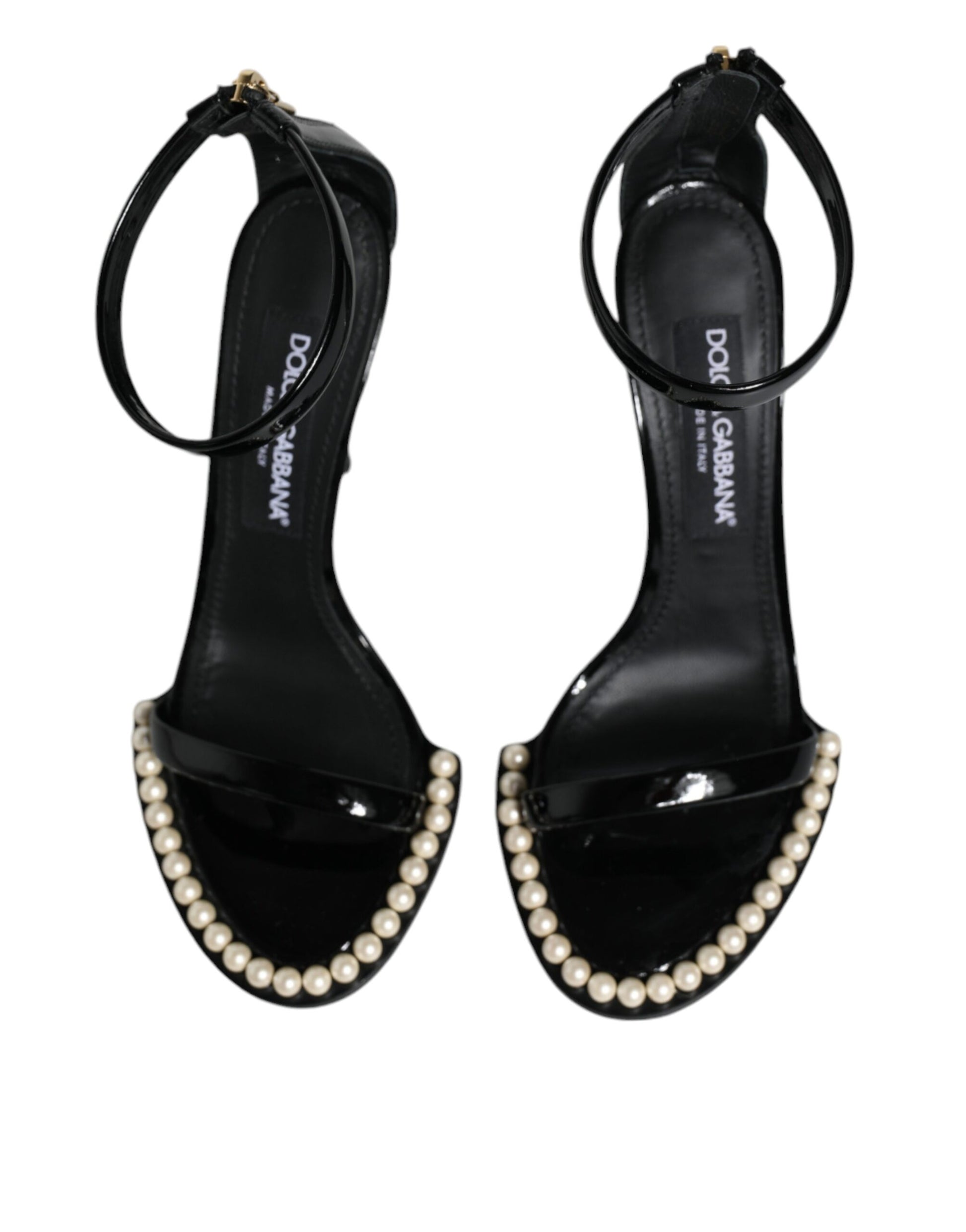 Schwarze Keira Leder Kunstperlen Sandalen Heels Schuhe
