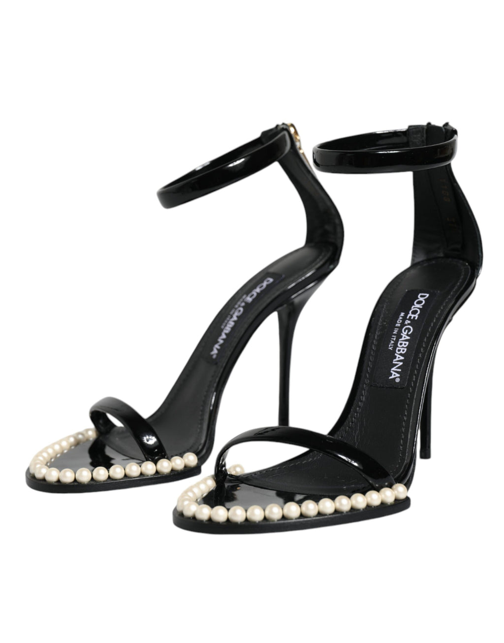 Schwarze Keira Leder Kunstperlen Sandalen Heels Schuhe