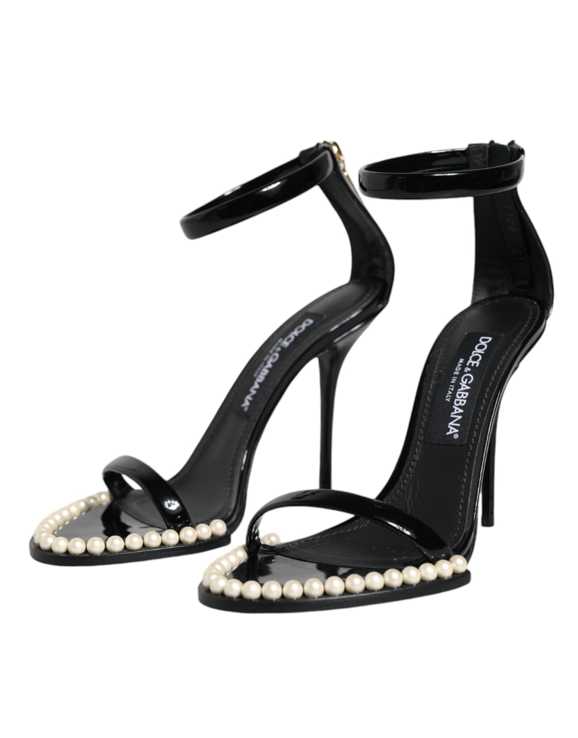 Schwarze Keira Leder Kunstperlen Sandalen Heels Schuhe