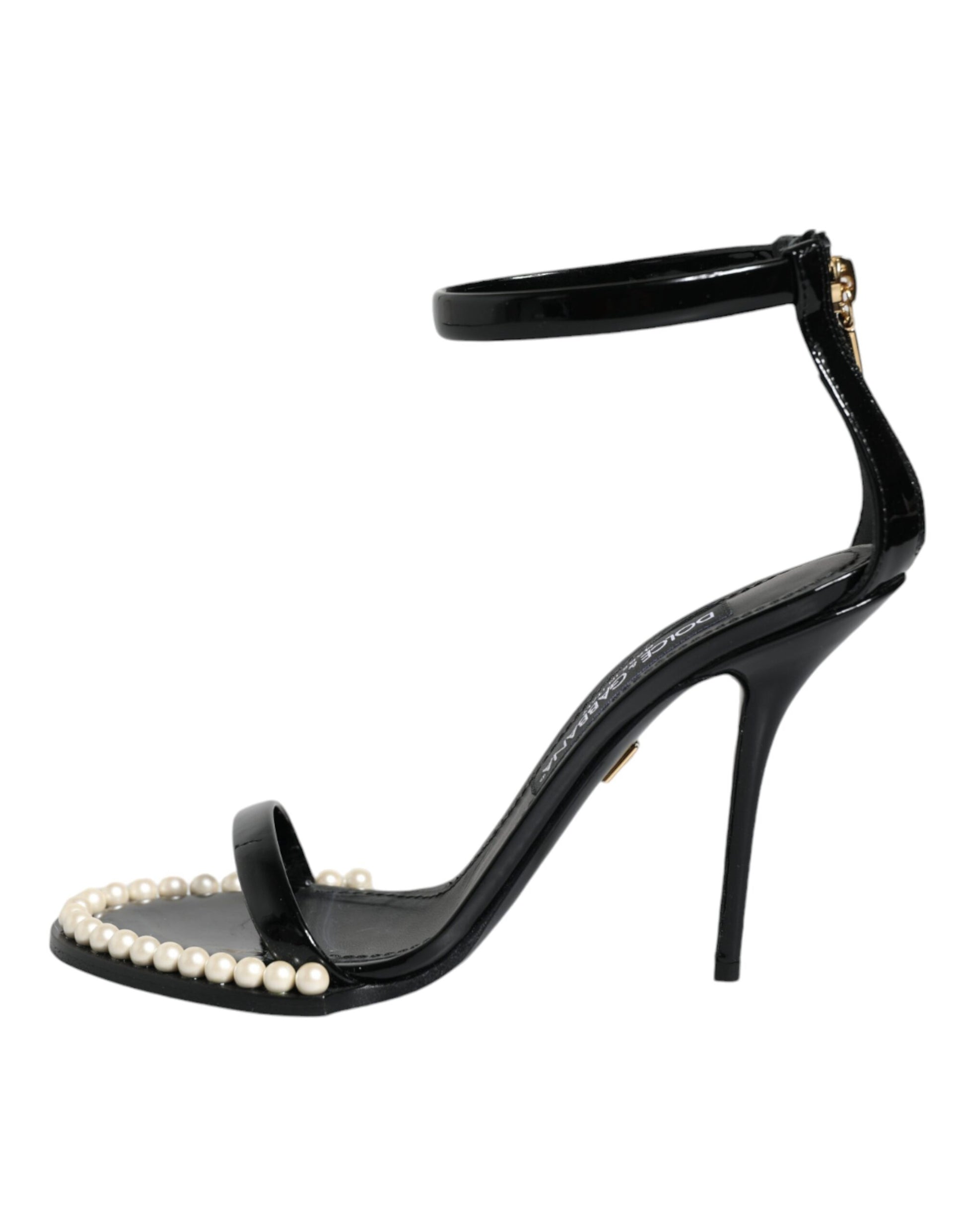 Schwarze Keira Leder Kunstperlen Sandalen Heels Schuhe