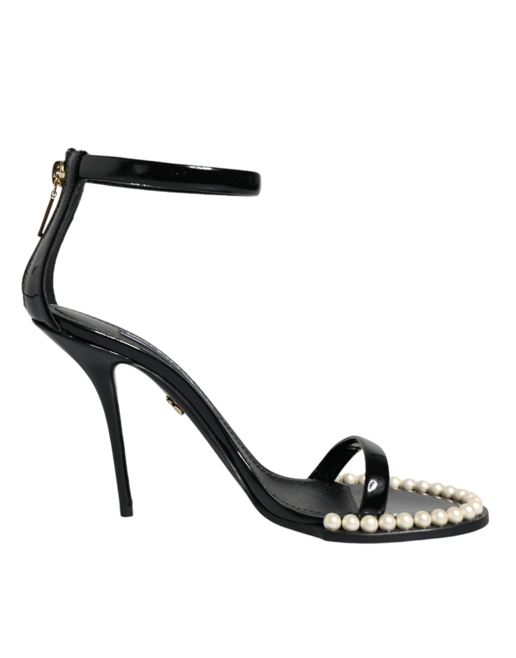 Schwarze Keira Leder Kunstperlen Sandalen Heels Schuhe