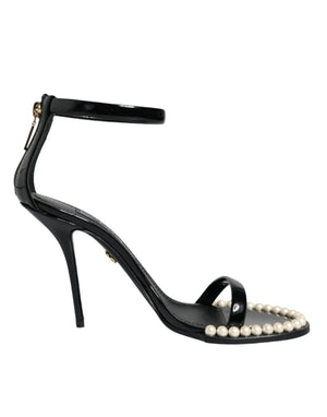 Schwarze Keira Leder Kunstperlen Sandalen Heels Schuhe