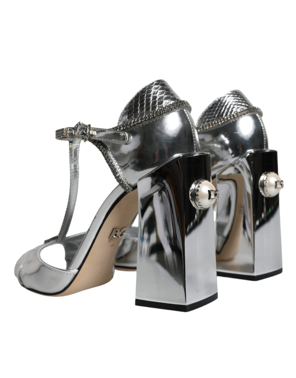 Silberne Leder T-Riemen Heels Sandalen Schuhe