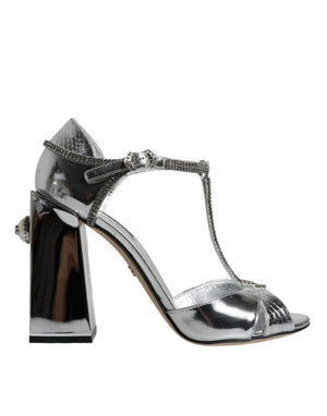 Silberne Leder T-Riemen Heels Sandalen Schuhe