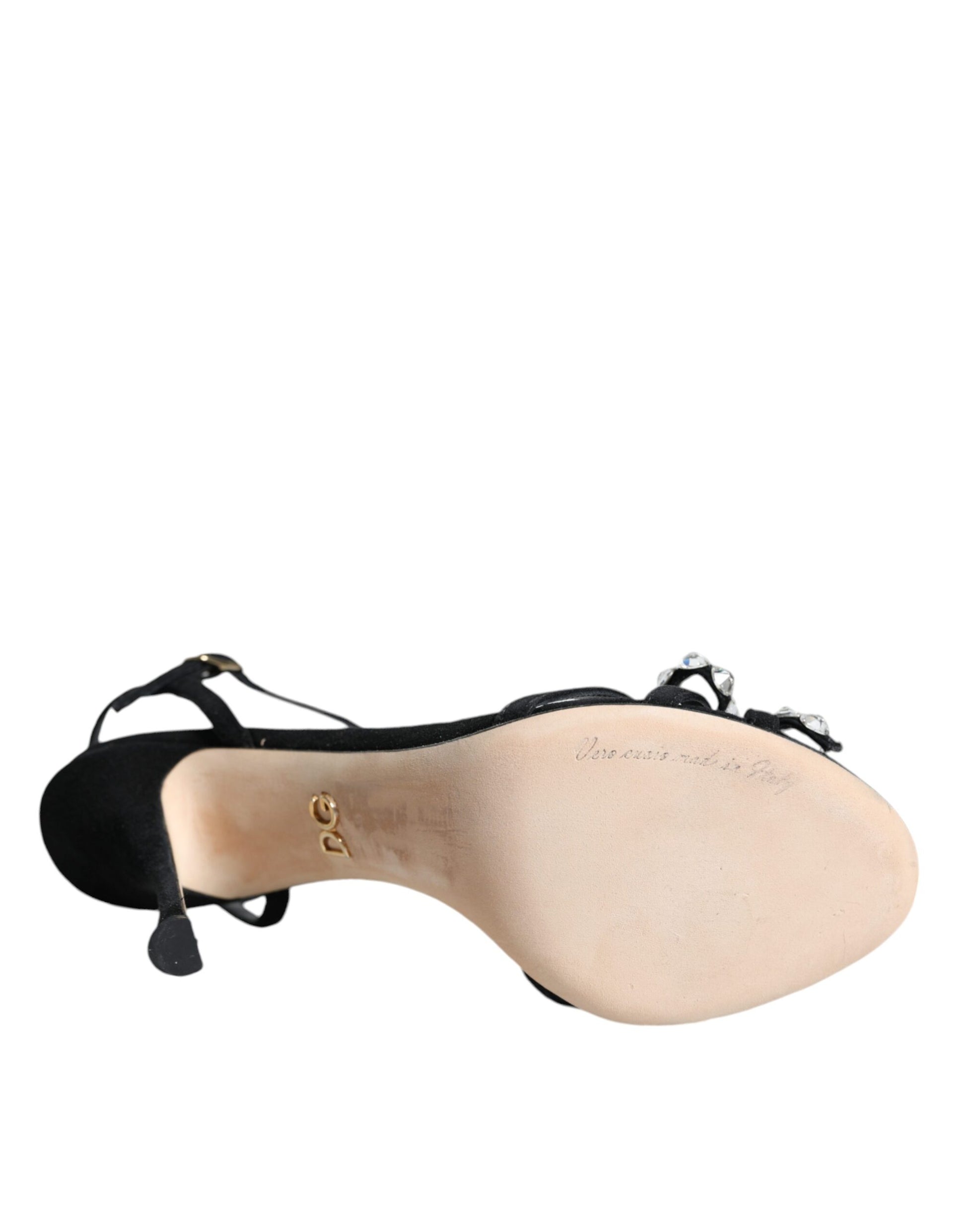 Schwarze Leder Kristall Schleife Heels Sandalen Schuhe