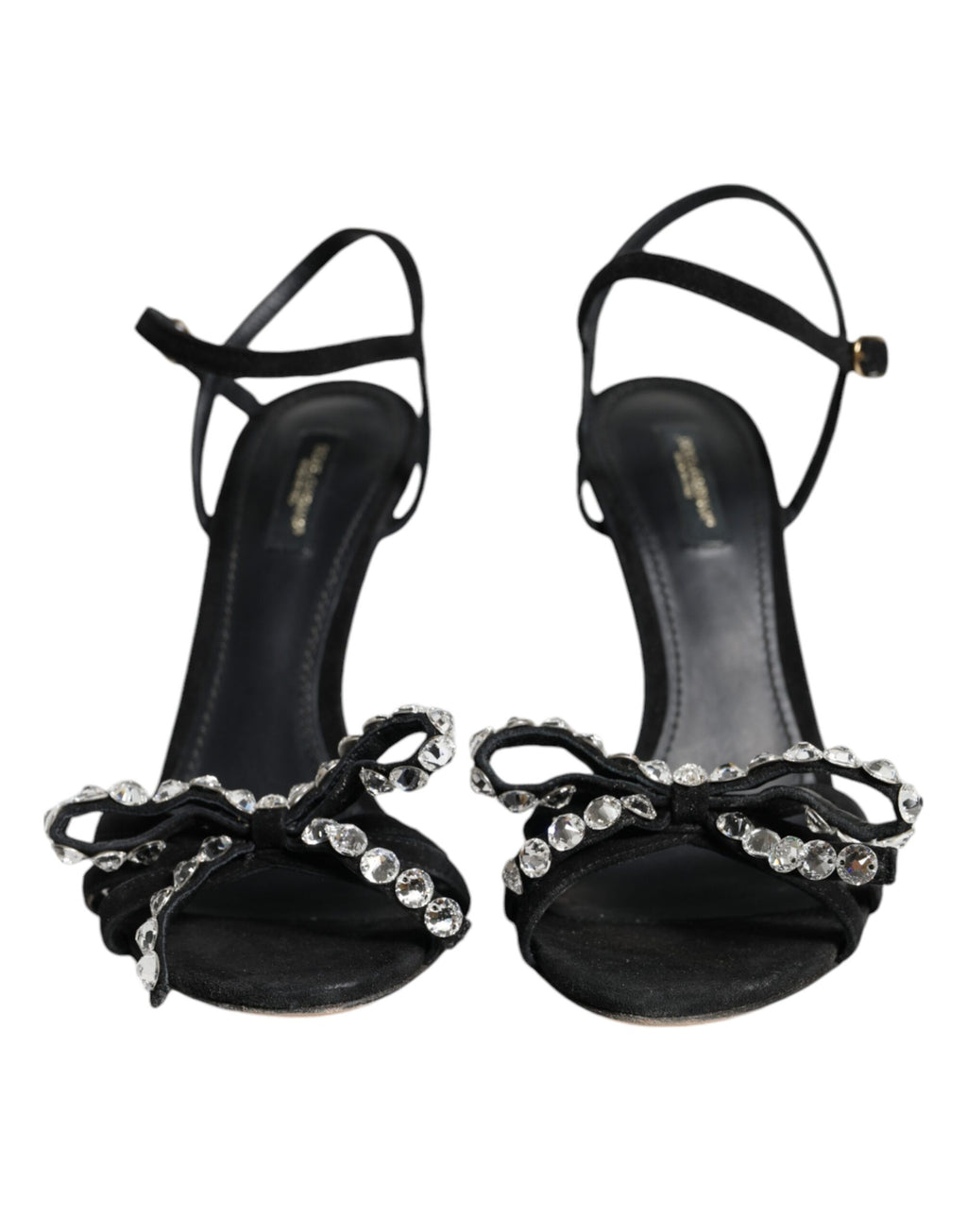 Schwarze Leder Kristall Schleife Heels Sandalen Schuhe