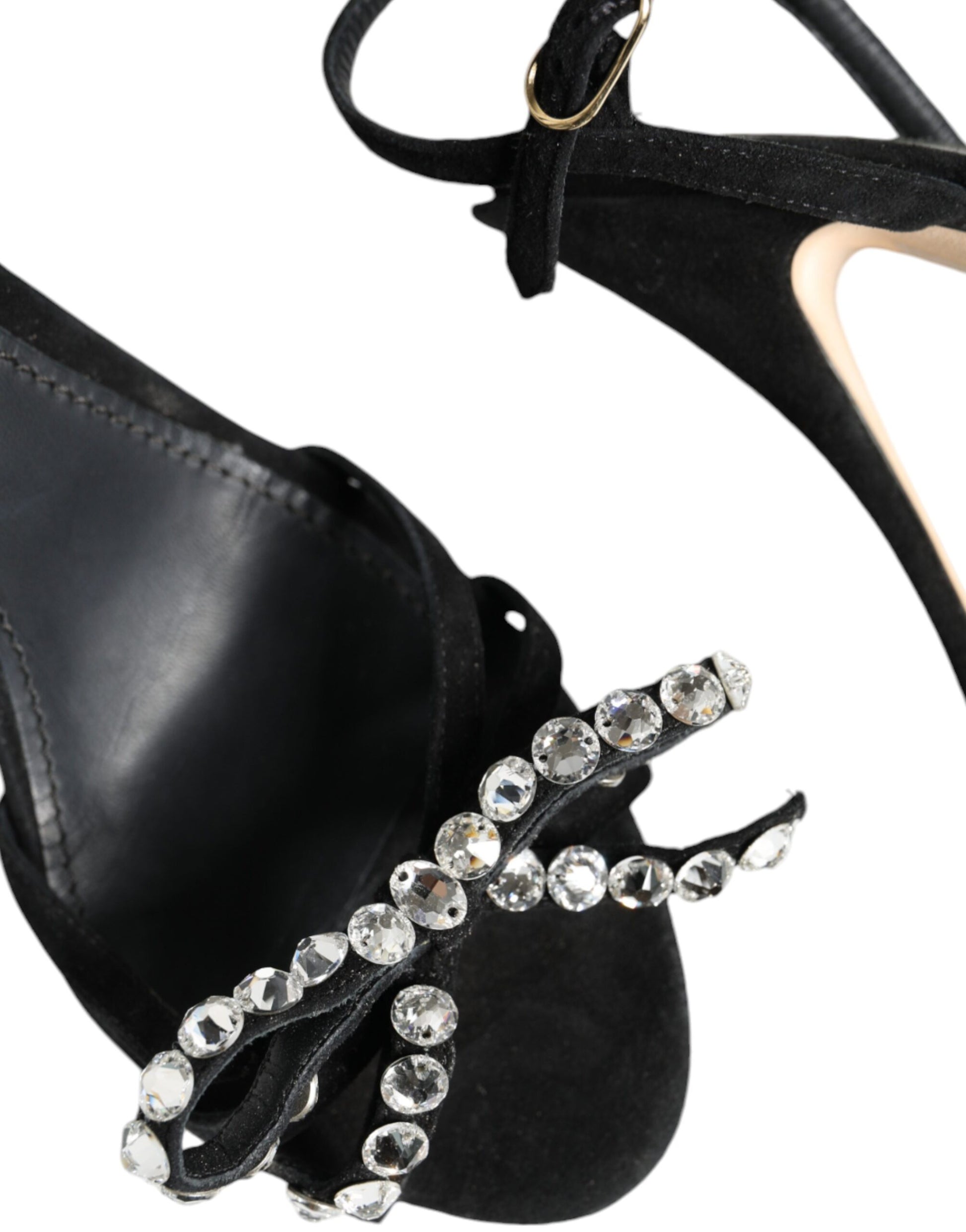Schwarze Leder Kristall Schleife Heels Sandalen Schuhe