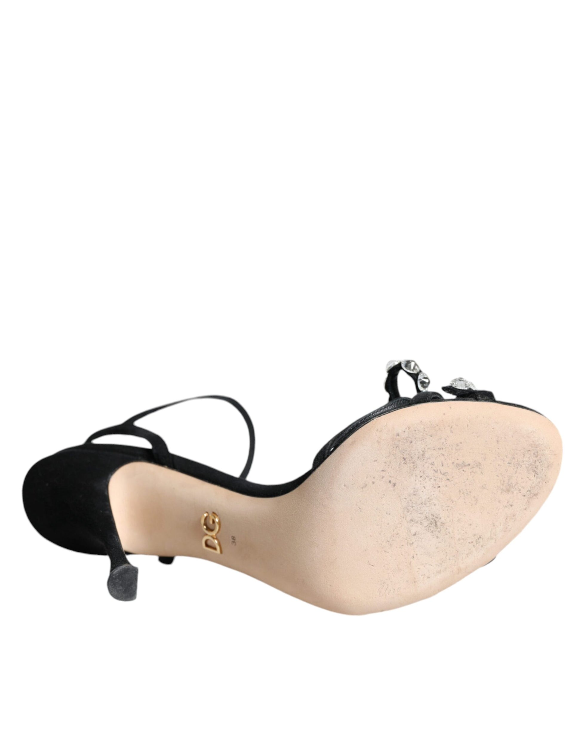 Schwarze Leder Kristall Schleife Heels Sandalen Schuhe
