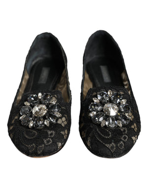 Schwarze Ballerinas mit Spitze und Kristallen