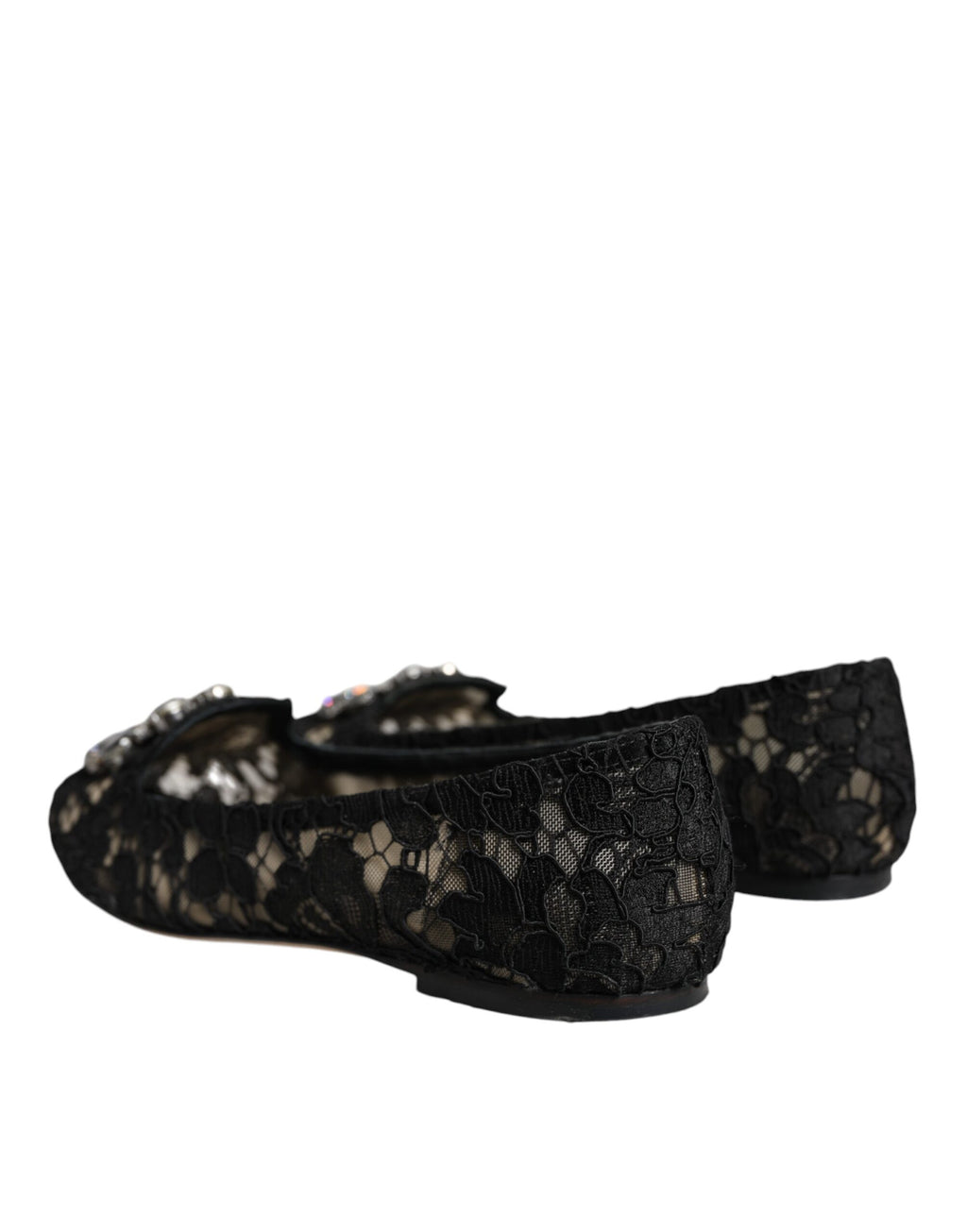 Schwarze Ballerinas mit Spitze und Kristallen
