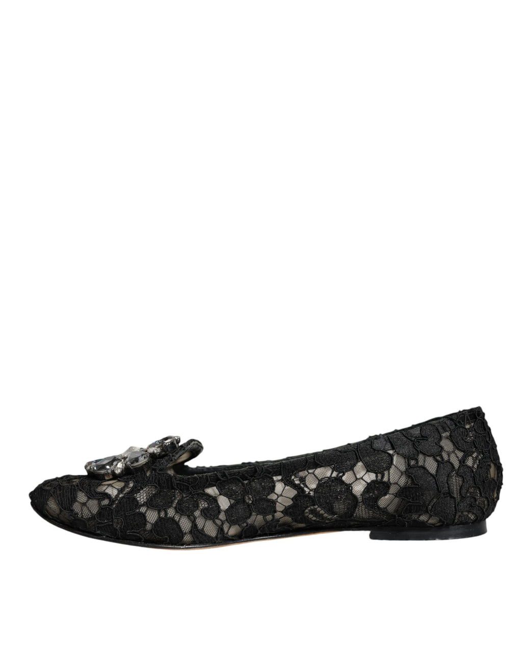 Schwarze Ballerinas mit Spitze und Kristallen