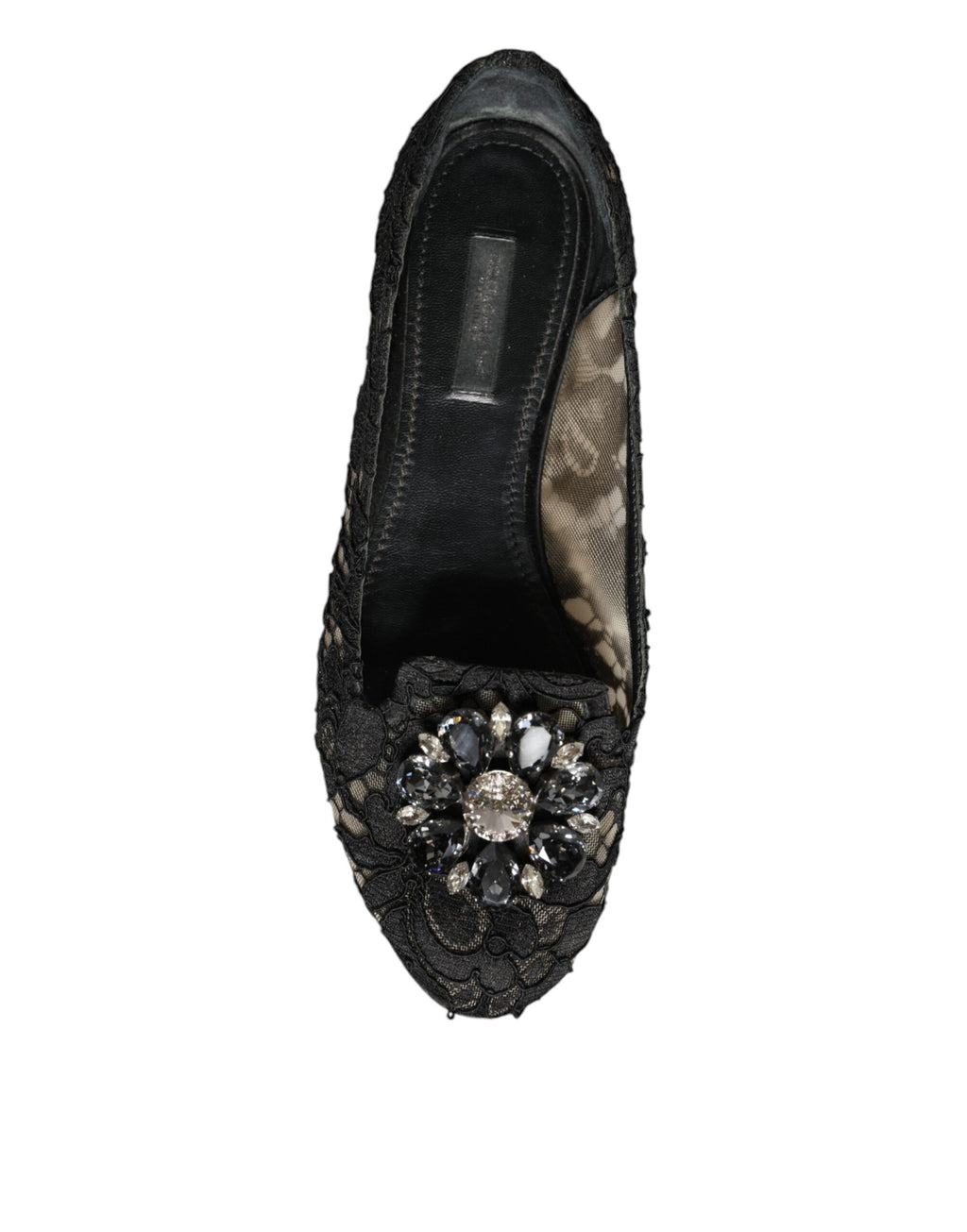 Schwarze Ballerinas mit Spitze und Kristallen