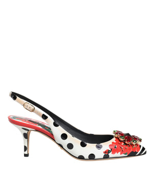 Mehrfarbige Slingback-Schuhe mit Kristallabsatz