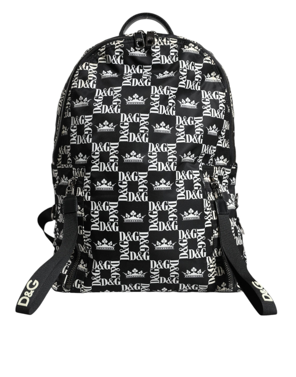 Schwarz-weißer Rucksack aus Nylon mit DG-Kronenlogo