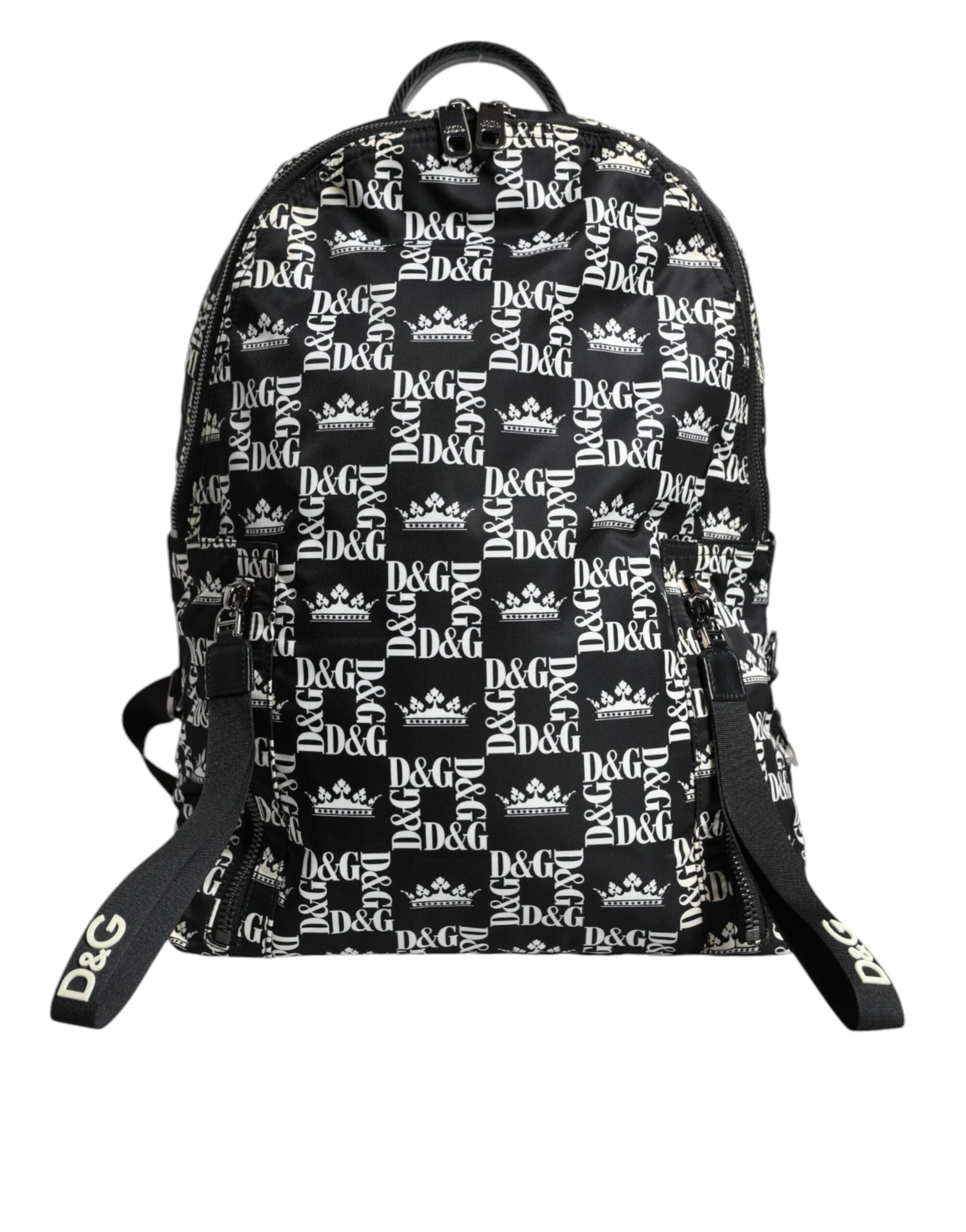 Schwarz-weißer Rucksack aus Nylon mit DG-Kronenlogo