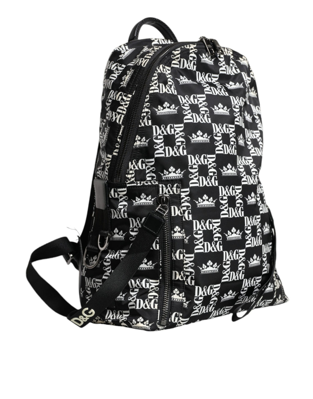 Schwarz-weißer Rucksack aus Nylon mit DG-Kronenlogo