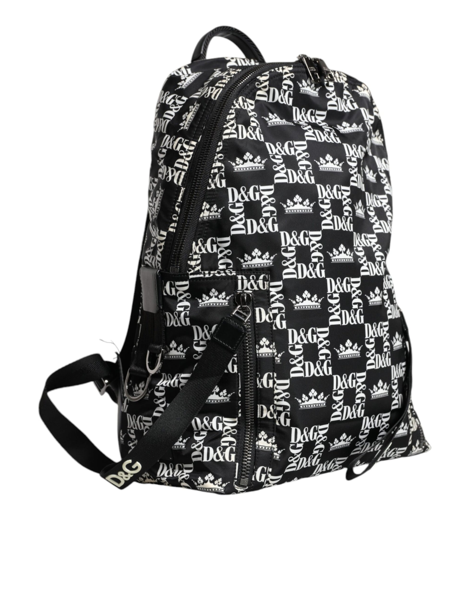 Schwarz-weißer Rucksack aus Nylon mit DG-Kronenlogo