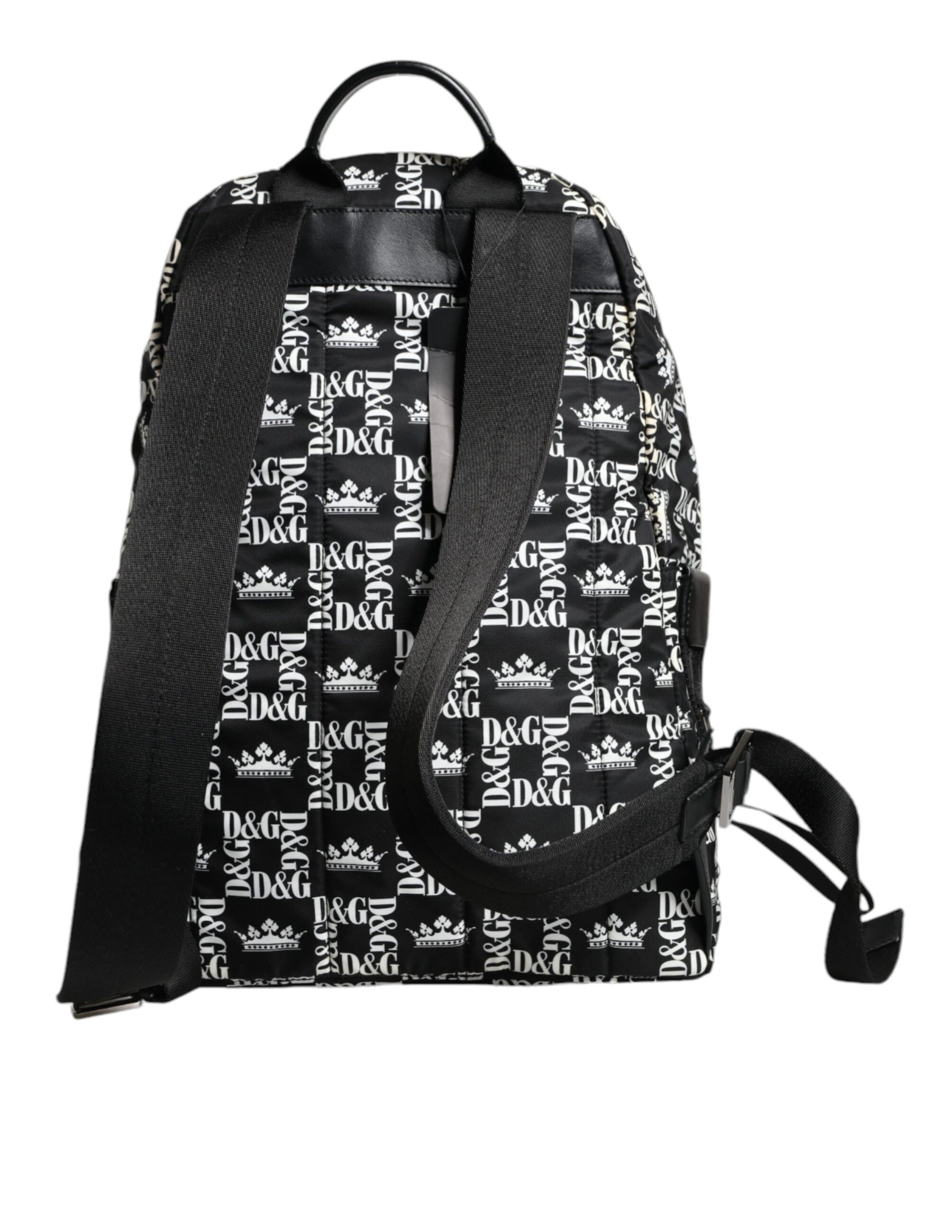 Schwarz-weißer Rucksack aus Nylon mit DG-Kronenlogo