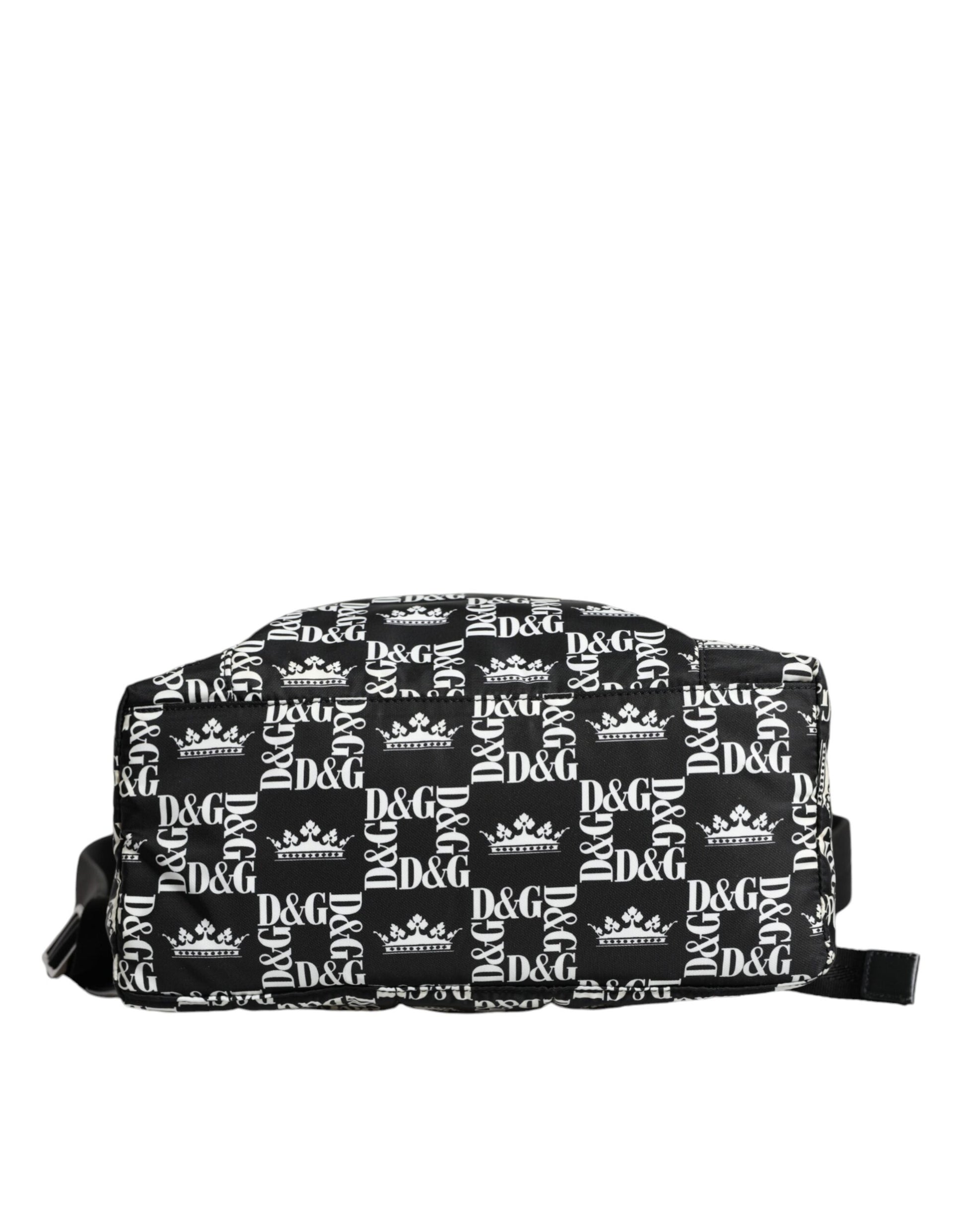 Schwarz-weißer Rucksack aus Nylon mit DG-Kronenlogo