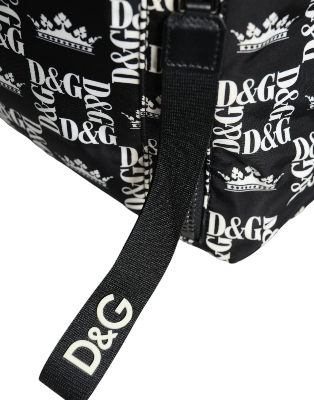 Schwarz-weißer Rucksack aus Nylon mit DG-Kronenlogo